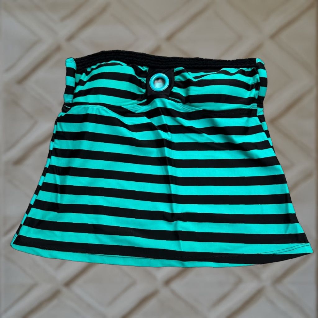 Vintage Island Escape Tankini Top Womens 6 Black Green Striped Padded Strapless Bandeau Swimsuit Size M / US 6-8 / IT 42-44 - 1 Thumbnail