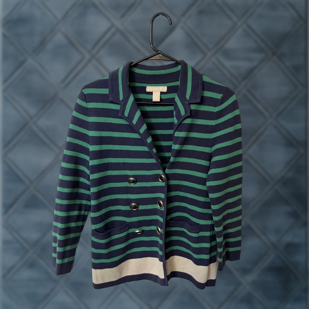 Banana Republic VINTAGE Banana Republic Cardigan Sweater Women Size Small Striped Blue/Green Size S / US 4 / IT 40 - 1 Thumbnail