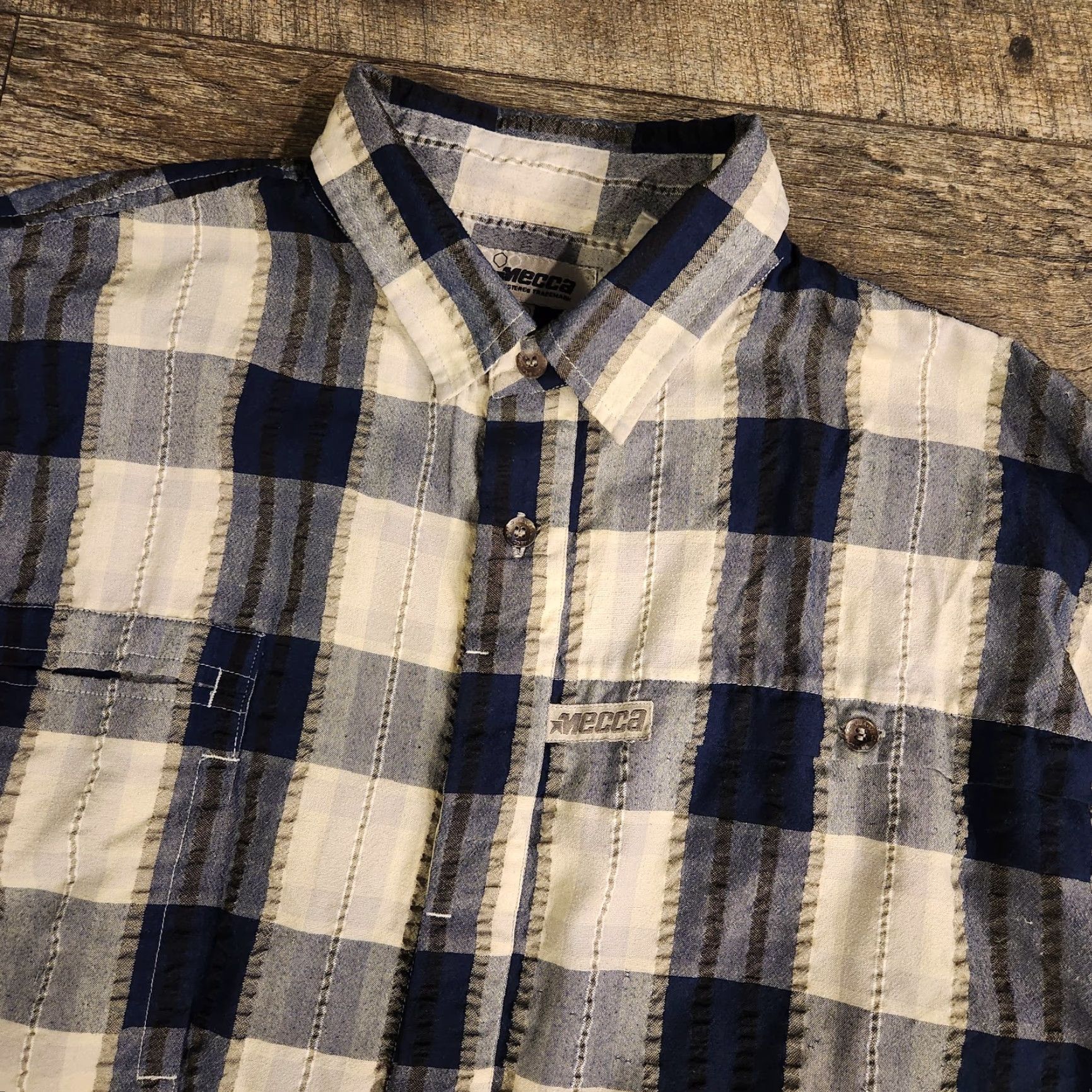 Vintage VINTAGE Mecca Shirt Mens XL Button Short Sleeve Blue Plaid Hip Hop Street Size US XL / EU 56 / 4 - 2 Thumbnail