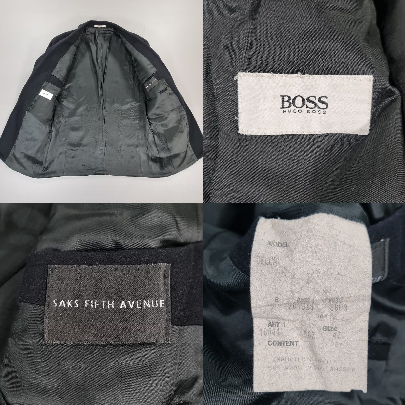 Hugo Boss VINTAGE Hugo Boss Mens Blazer Black 42 L Wool Angora Jacket USA Classic Designer Size 42R - 8 Thumbnail