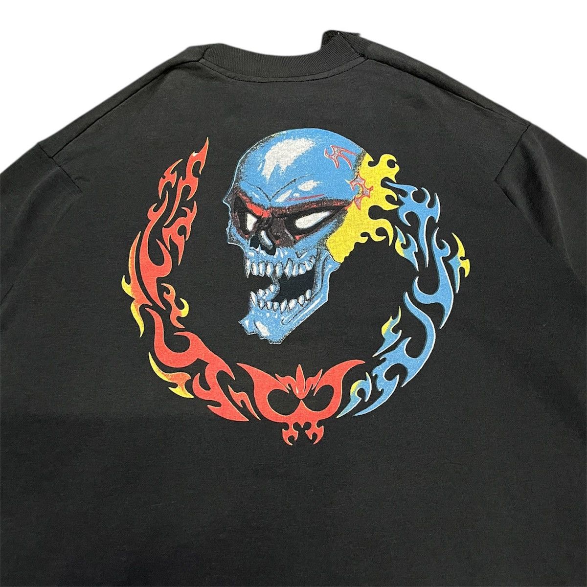 Vintage Skull Flame Back Print T-Shirt | Y2K Metal Skate Streetwear Size US L / EU 52-54 / 3 - 2 Thumbnail