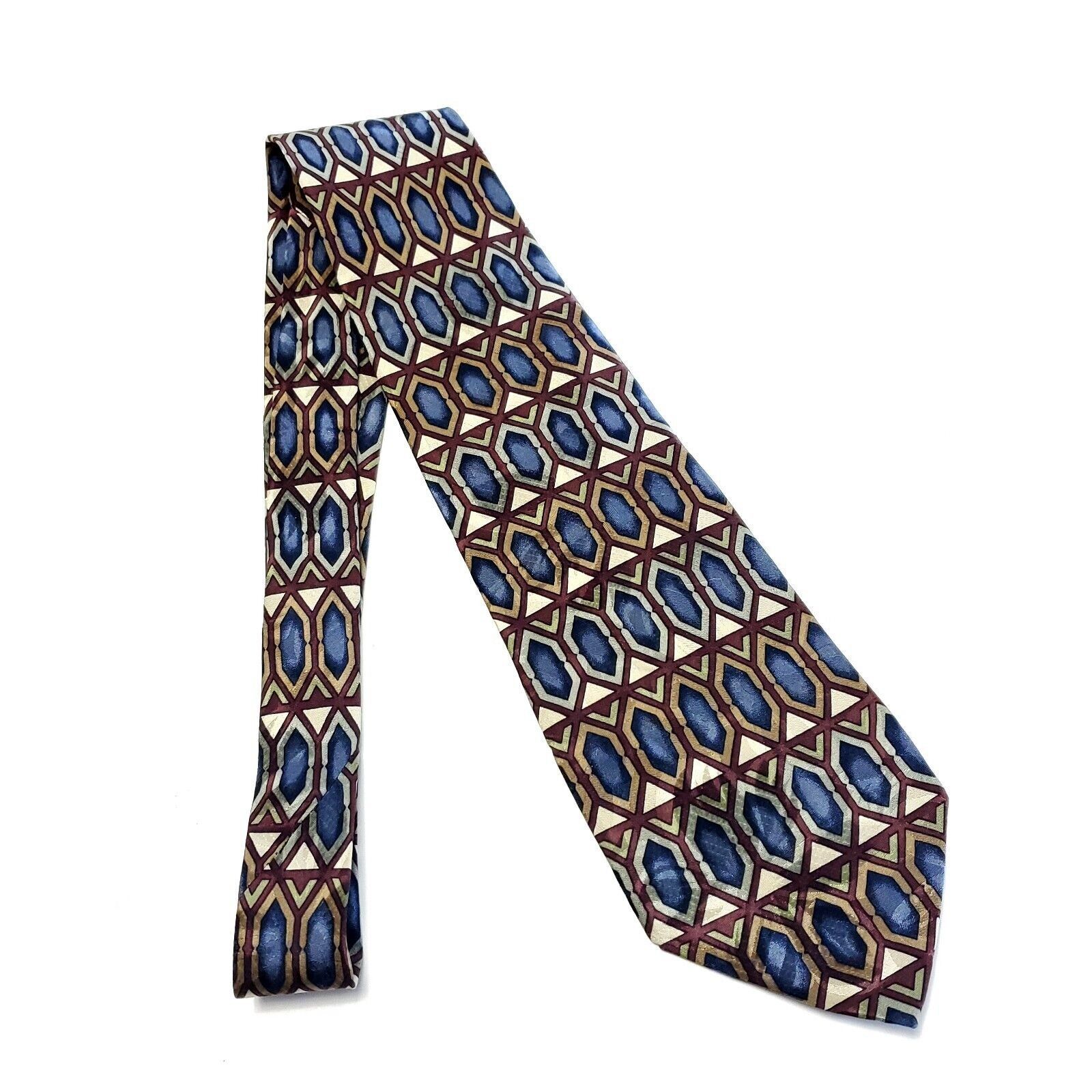 Vintage Z. Inc Blue Tan Jacquard Geometric Print Wide Silk Tie Size ONE SIZE - 6 Thumbnail