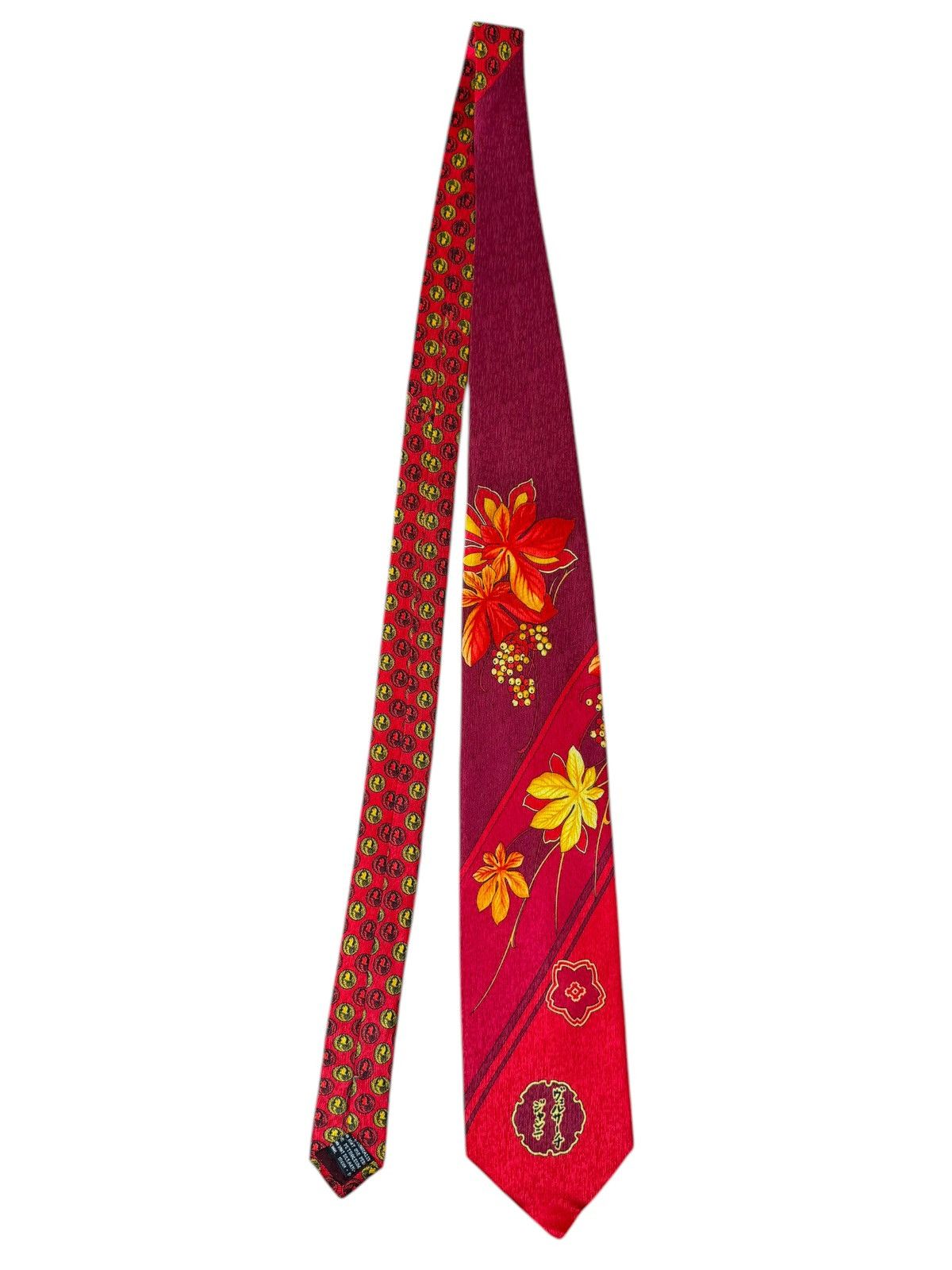 Gianni Versace Vintage Silk Tie – Red Floral Japanese-Insp
