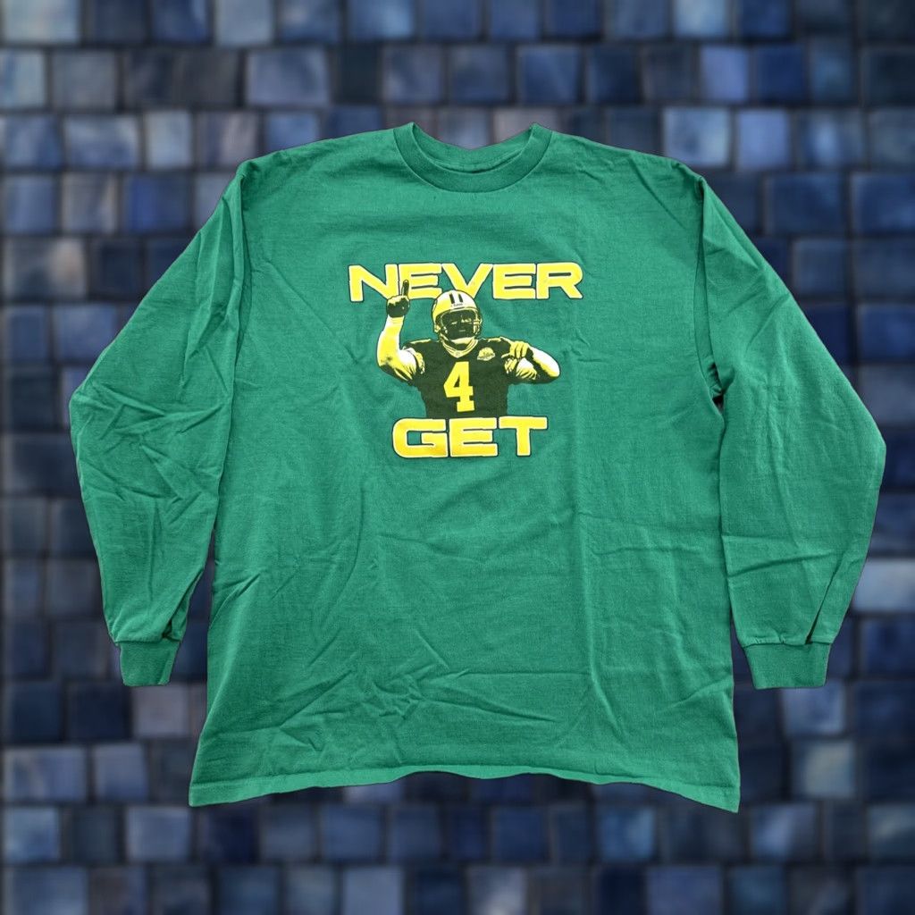 Jansport Vintage Brett Favre Never 4 Get Stadium View Bar Long Sleeve Shirt XL USA Made Mens Green Size US XL / EU 56 / 4 - 1 Thumbnail