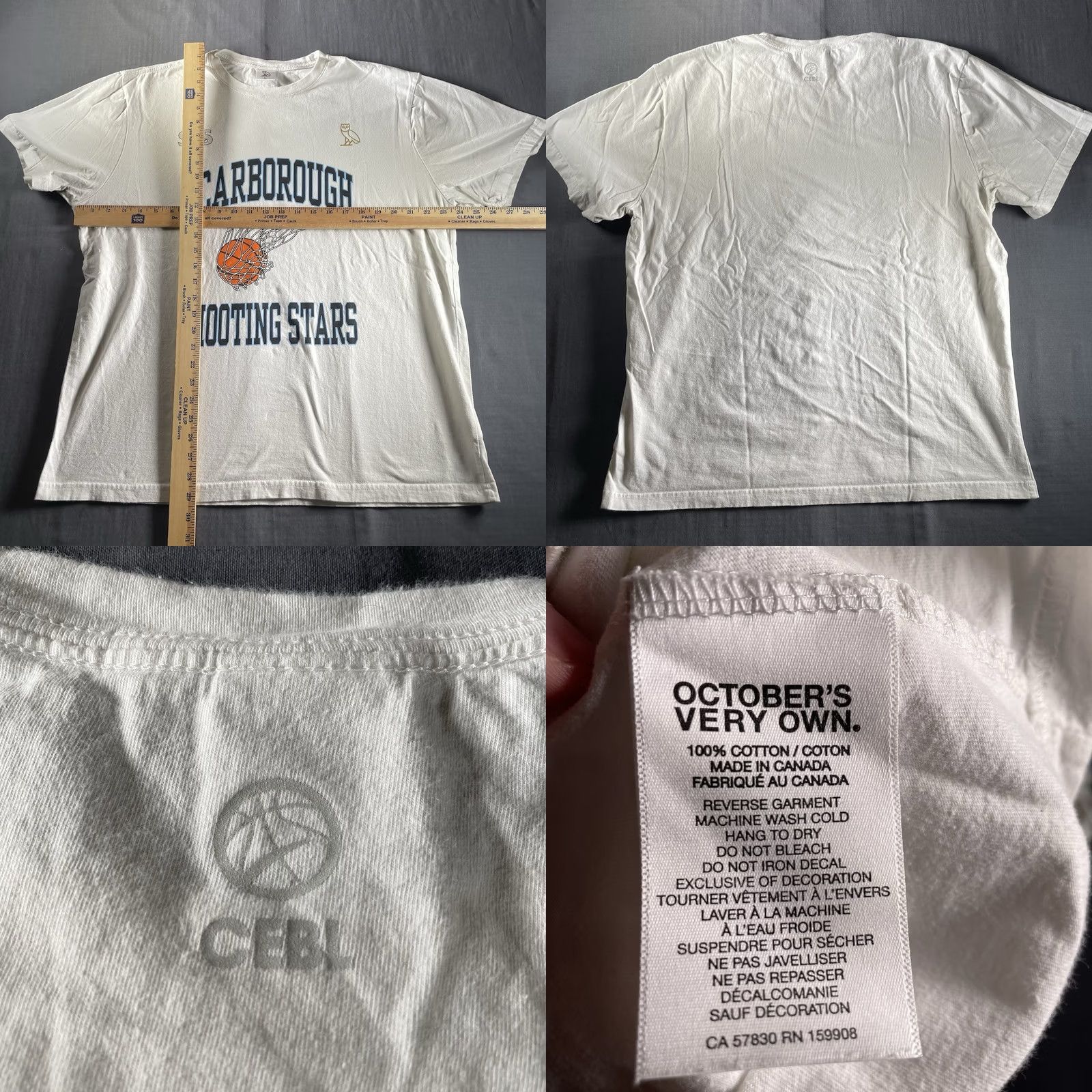 Vintage OVO Shirt Mens XL Scarborough Shooting Stars Limited Edition CEBL Drake Drake Logo Cotton T-Shirt White Short Sleeve Round Neck 2020s Size US XL / EU 56 / 4 - 8 Thumbnail
