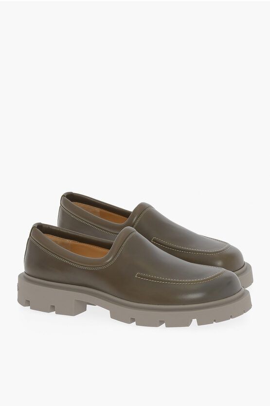 image of Maison Margiela Mm22 Solid Color Leather Loafers in Green, Men's (Size 8)