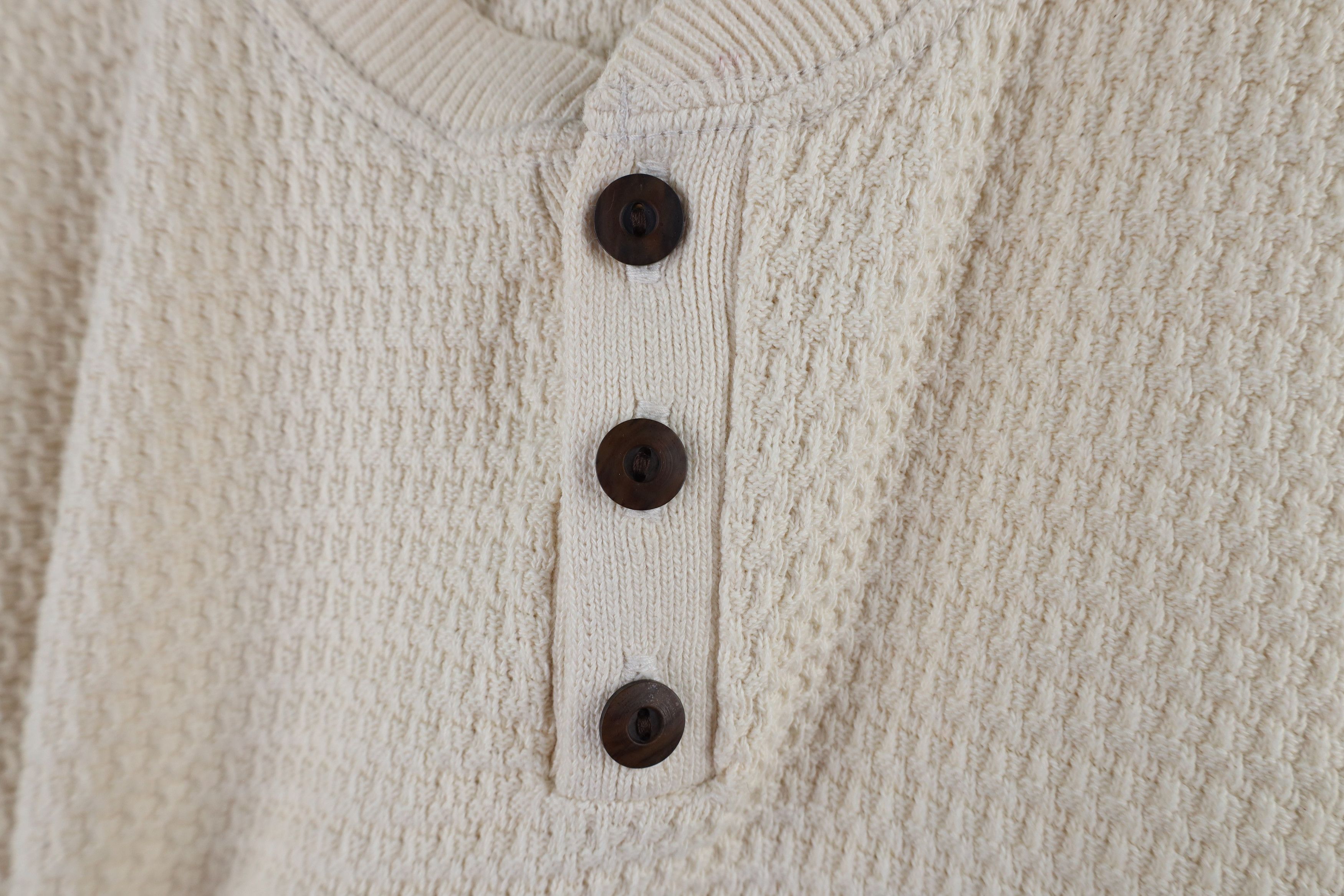 Vintage Vintage 90s Streetwear Cotton Knit Henley Sweater Cream Size US L / EU 52-54 / 3 - 6 Thumbnail