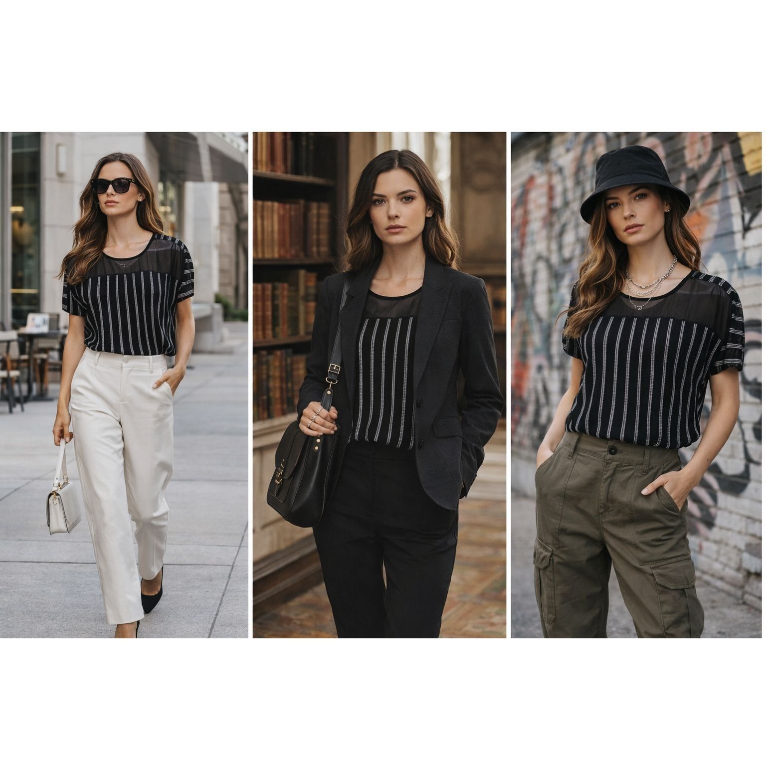 Other The Workshop L Women Sheer Stripe Top Black Quiet Luxury, Ac Size L / US 10 / IT 46 - 1 Thumbnail