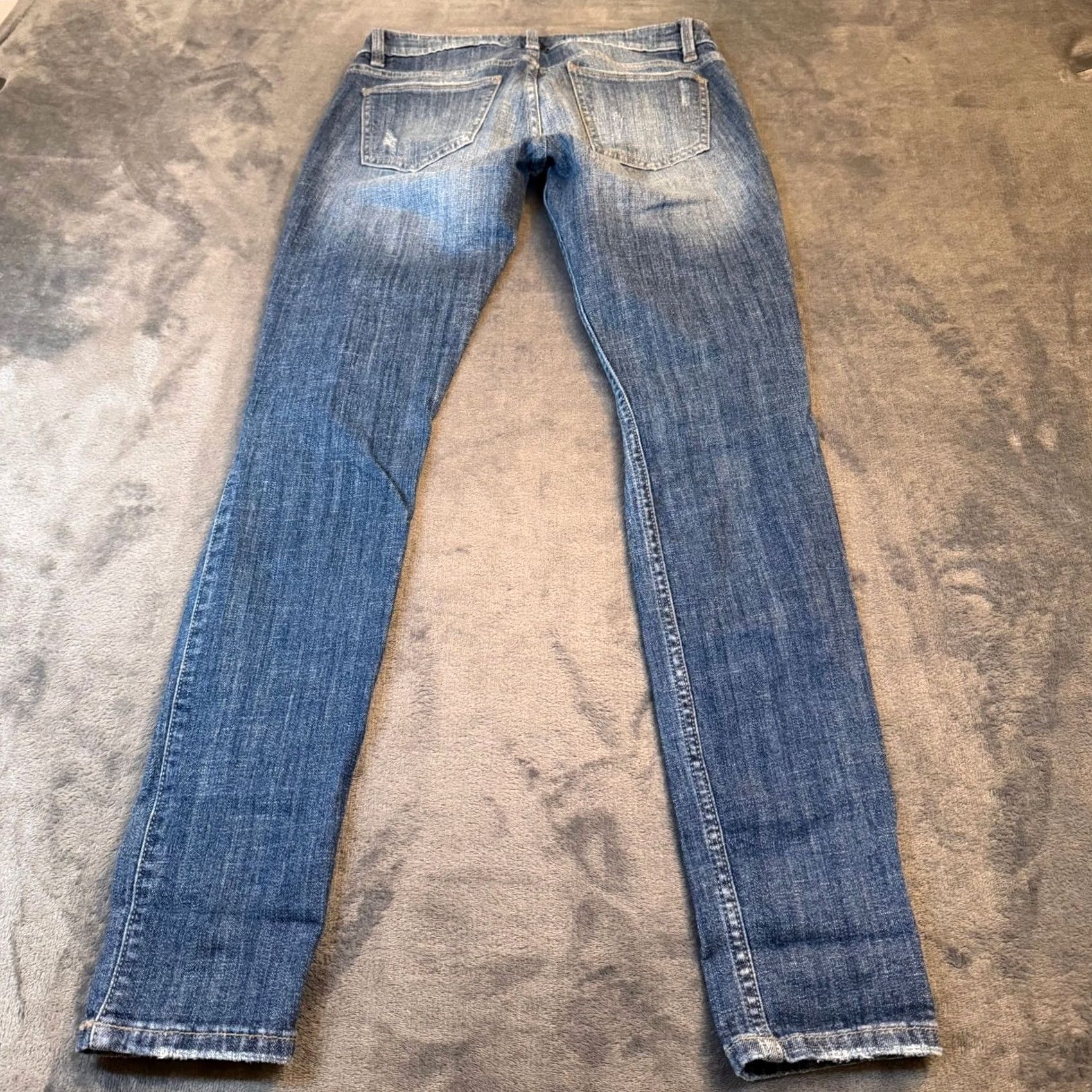 Vintage Eunina Maxwell Jeans Juniors Size 5 Blue Distressed Skinny Low Rise Stretch Denim 5-Pocket Jeans Womens Size 27" / US 4 / IT 40 - 4 Thumbnail