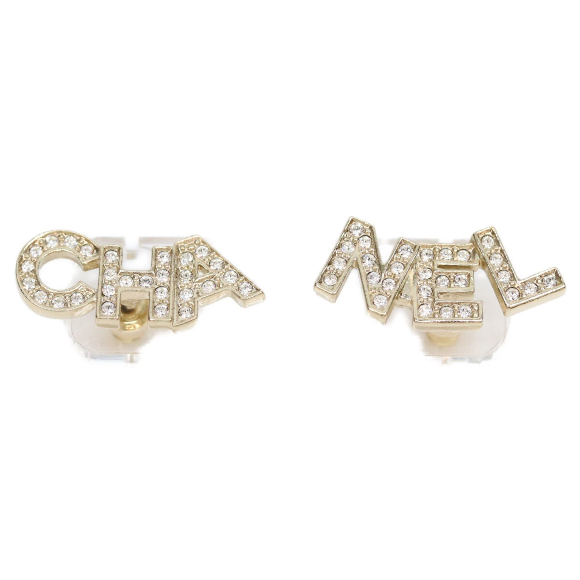 Chanel CHANEL A21V Gold Rhinestone Logo Earrings, Women's Size ONE SIZE - 1 Thumbnail