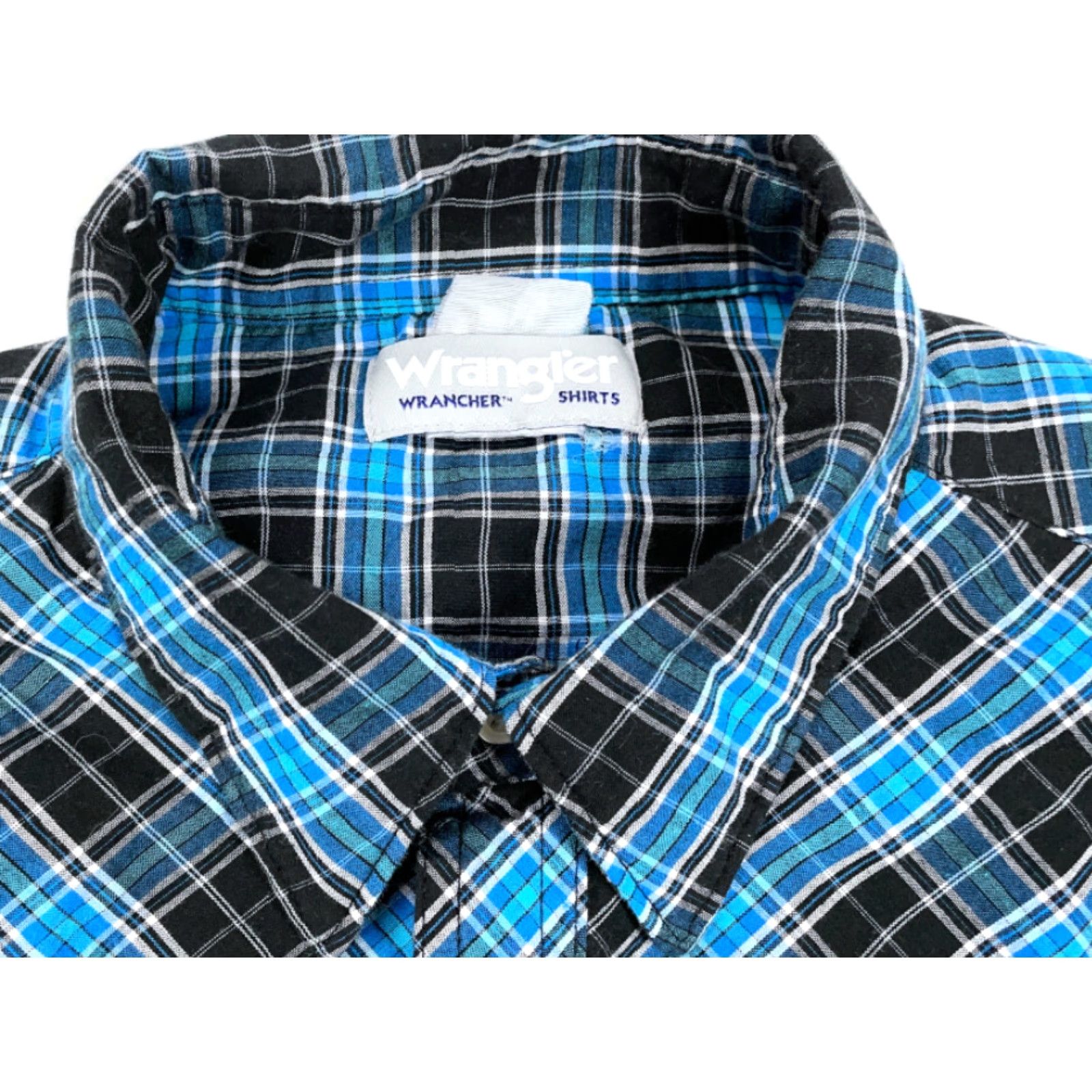 Wrangler VINTAGE Wrangler Wrancher Blue Black Plaid Western Shirt Men 2XL Pearl Snap Button Casual Workwear Cotton Blend Pockets Long Sleeve Size US XXL / EU 58 / 5 - 5 Thumbnail