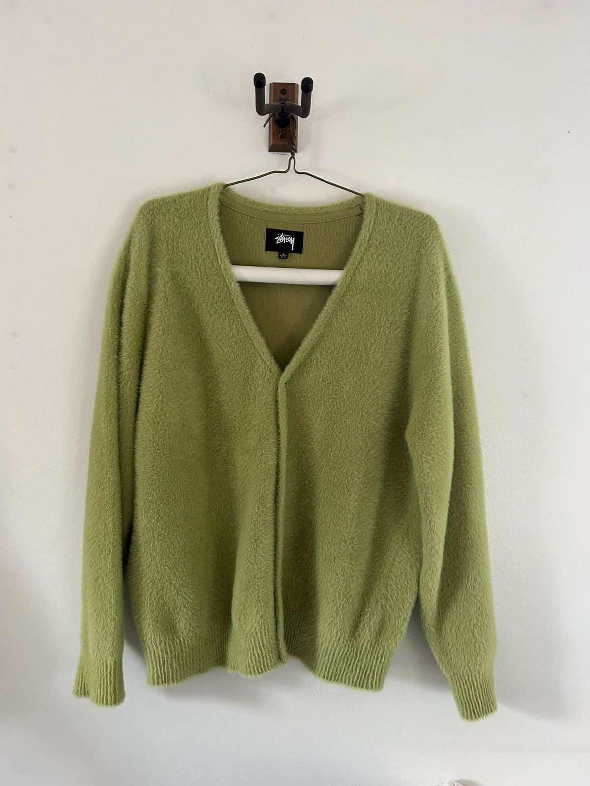 トップス STUSSY mohair cardigan Streetwear × Stussy Stussy green mohair fuzzy cardigan | Grailed