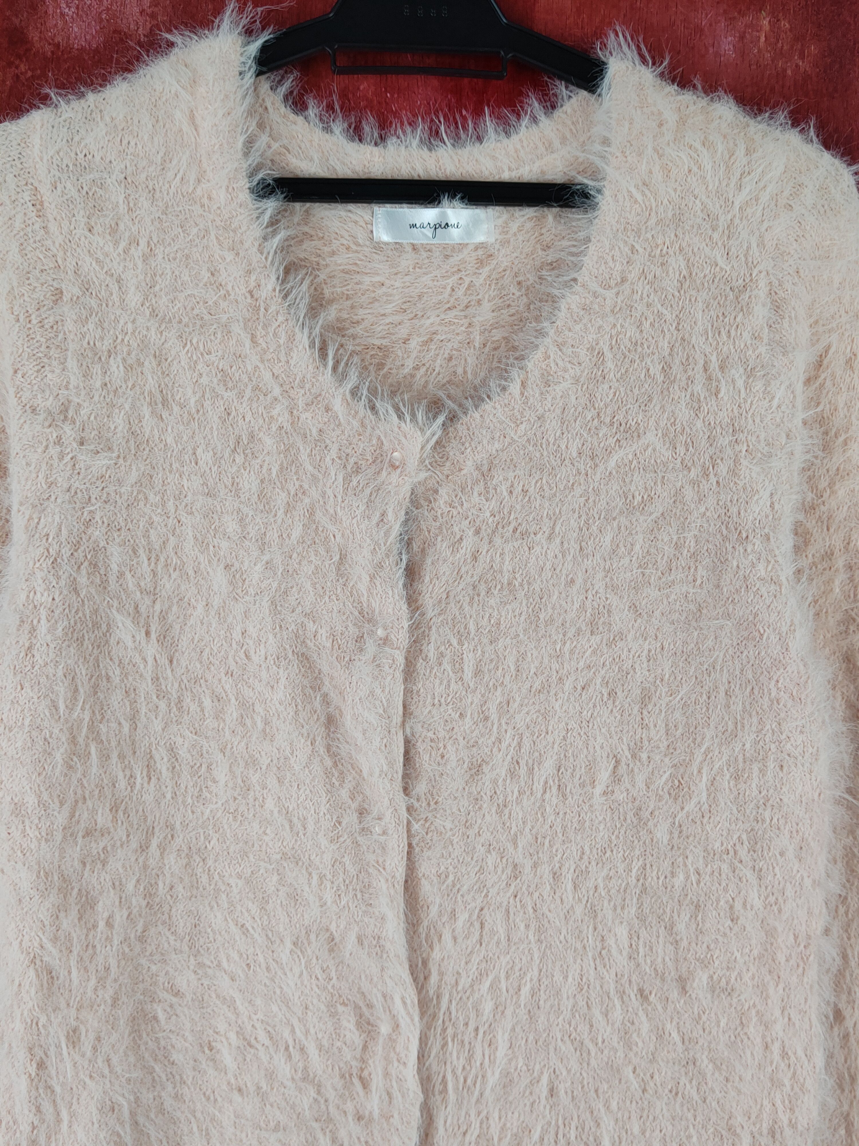Aran Isles Knitwear Marpione Peach Fur Mohair Knitwear Cardigan #S1967 Size M / US 6-8 / IT 42-44 - 2 Thumbnail
