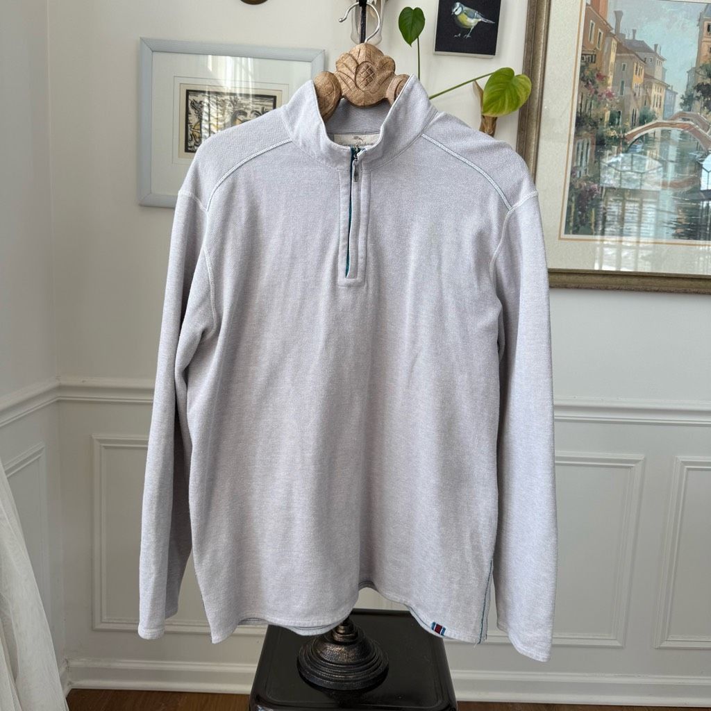 Tommy Bahama Tommy Bahama 1/4 Zip Pullover Light Grey Pique Cotton Shirt Size US XL / EU 56 / 4 - 2 Thumbnail