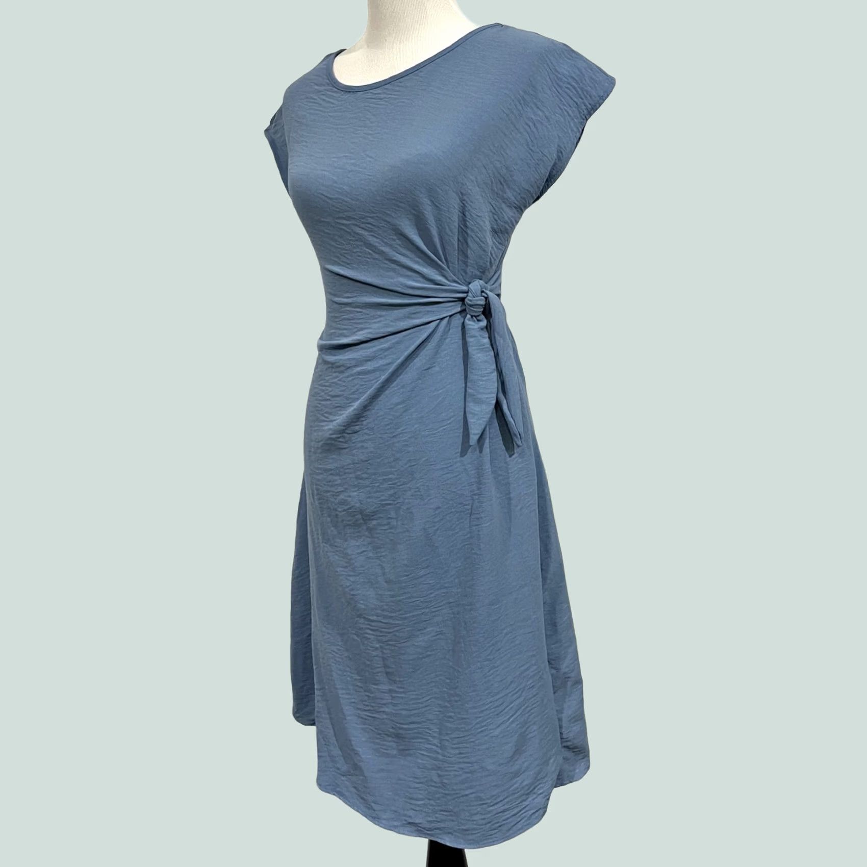 Vintage SEE YOU MONDAY Dress Wrap Style Tie Blue Sheath Short Sleeve Lightweight XS Size 26" / US 2 / IT 38 - 1 Thumbnail