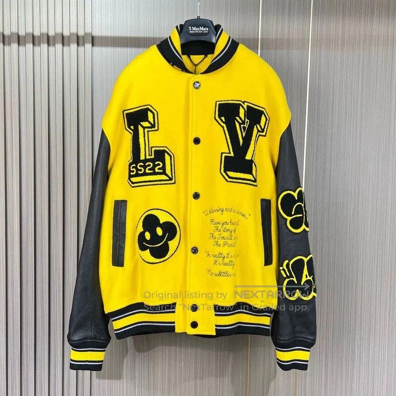 Louis Vuitton louis vuitton yellow varsity jacket with leather sleeves. Size US XXL / EU 58 / 5 - 1 Thumbnail