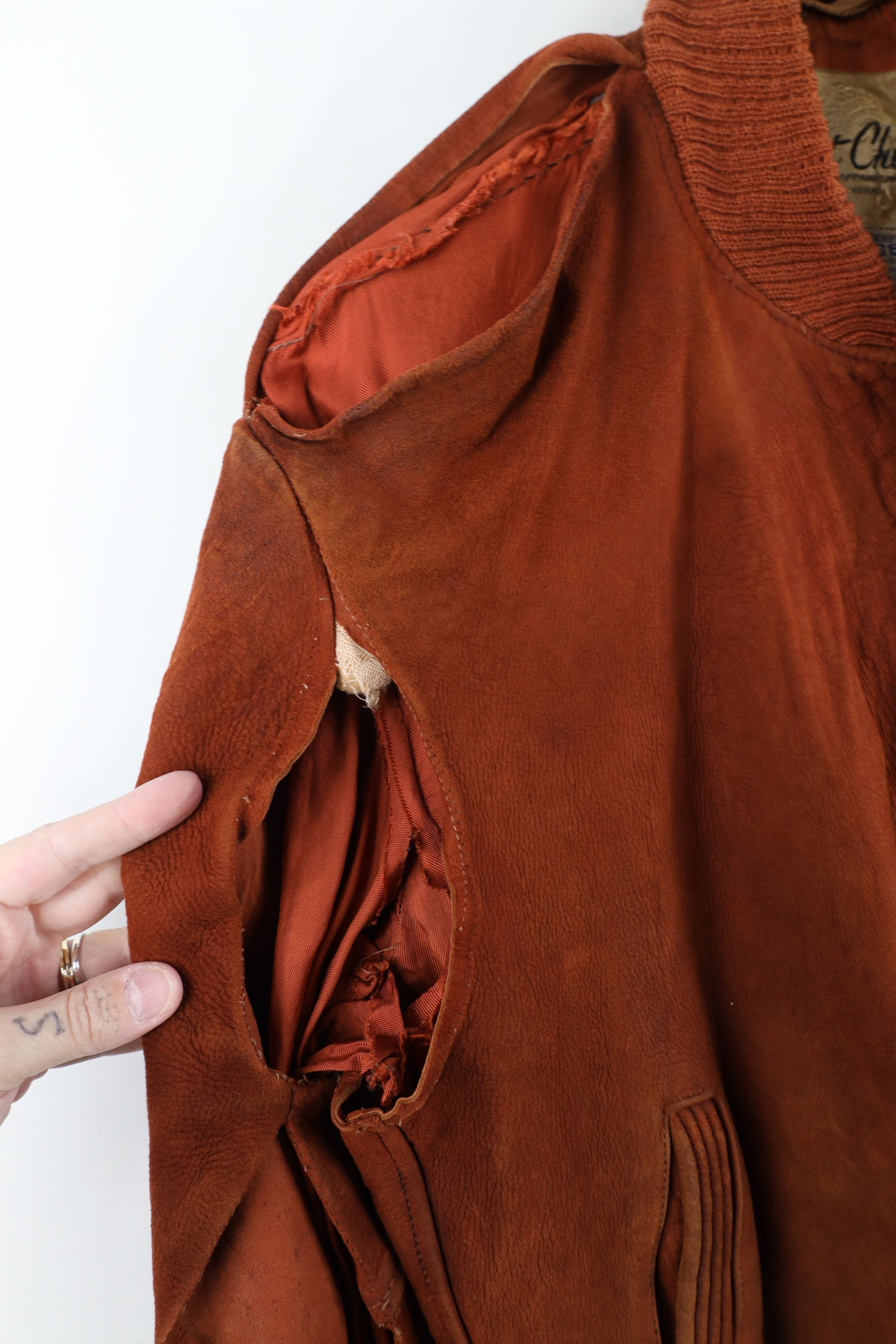 Vintage AS IS Vintage 50s Leather Bomber Jacket Burnt Orange USA Size US XXL / EU 58 / 5 - 4 Thumbnail