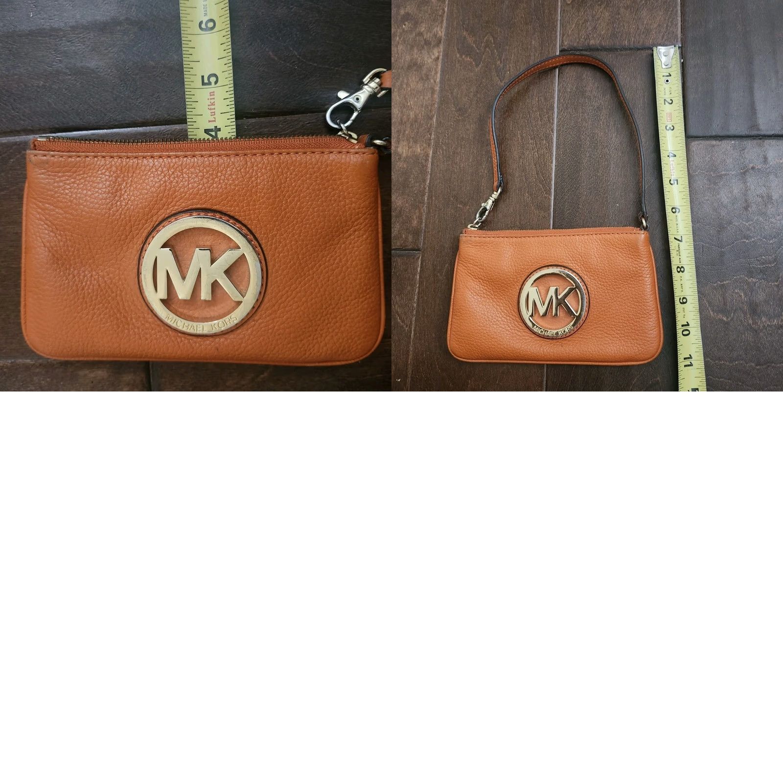 Michael Kors MICHAEL KORS SOFT PEBBLED GENUINE LEATHER MK LOGO WRISTLET in Tangerine Red Coral Red One Size Wristlet Womens Credit Card Zipper Strap Size ONE SIZE - 9 Thumbnail