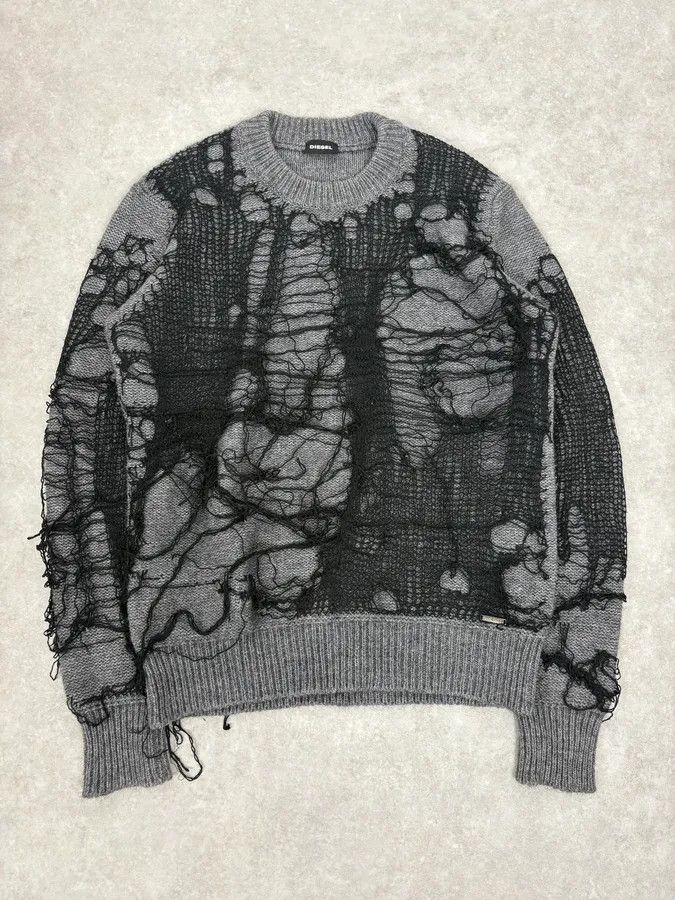 Diesel 2000s Diesel Spiderweb Destroyed Grey Wool Sweater Size US S / EU 44-46 / 1 - 1 Thumbnail