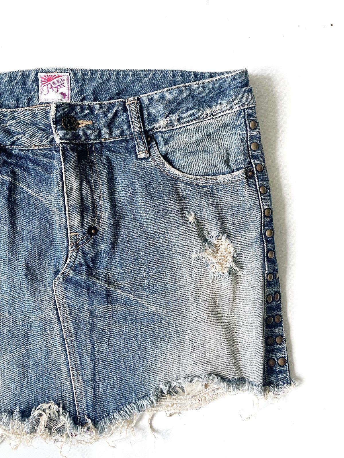 Prps PRPS Women Distressed Mini Denim Skirt Rivets Japan Size 29 Size 32" / US 10 / IT 46 - 3 Thumbnail