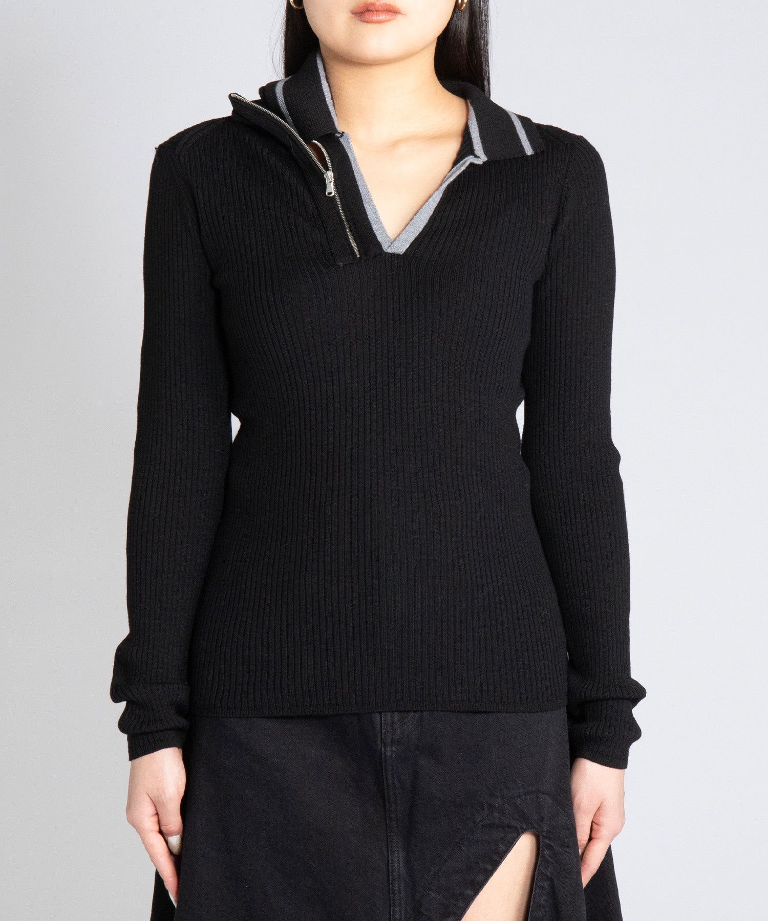 $575 Y/Project Double Collar Fitted Sweater