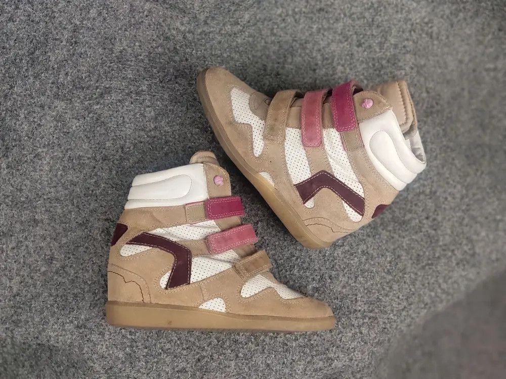 If Six Was Nine Vintage isabel marant Style wedge sneakers suede Velcro Y2K Size US 8 / IT 38 - 2 Thumbnail