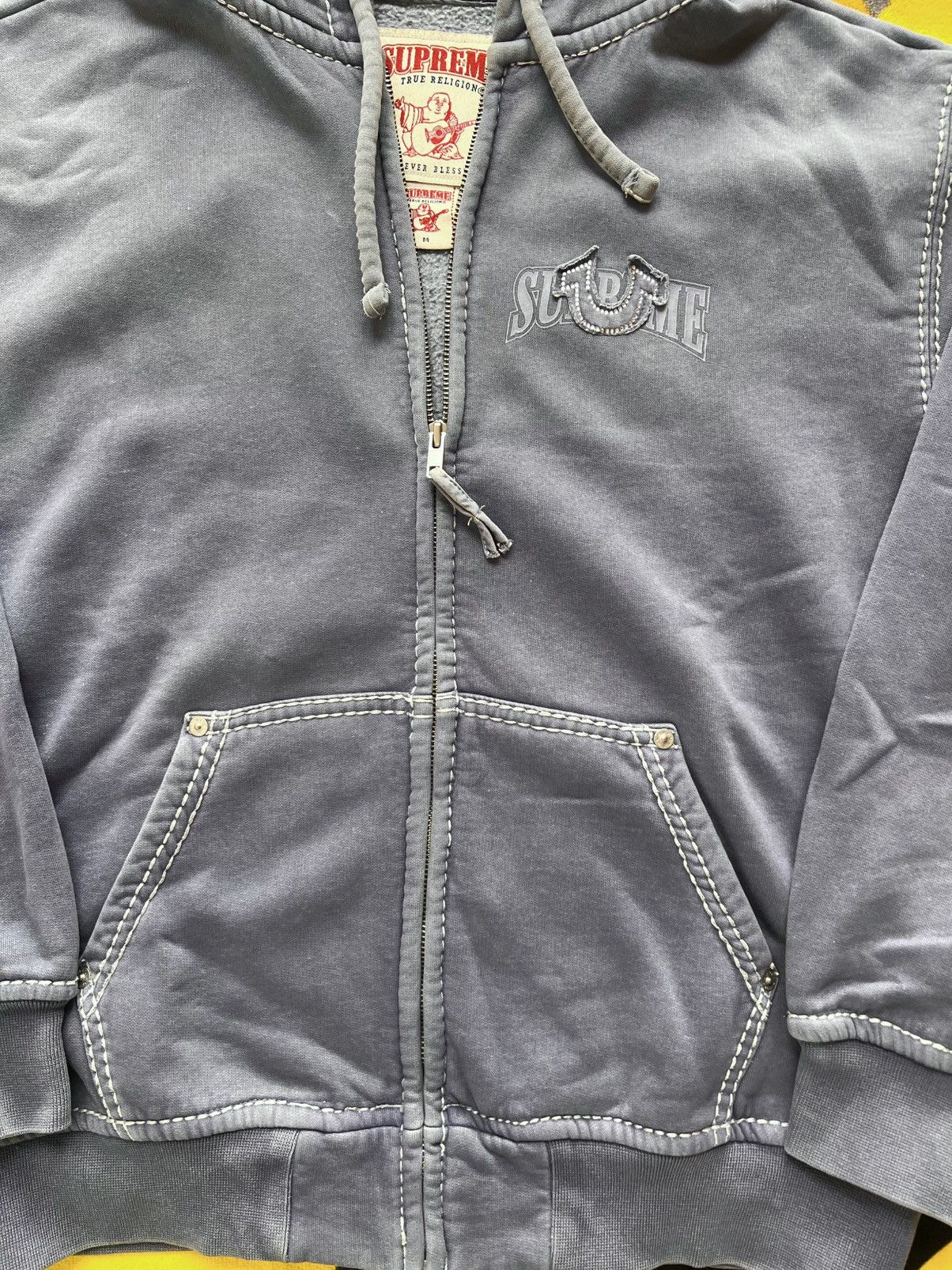 Supreme × True Religion Supreme x True Religion Zip-Up Hoodie blue Indigo rhinestone Size US M / EU 48-50 / 2 - 5 Thumbnail
