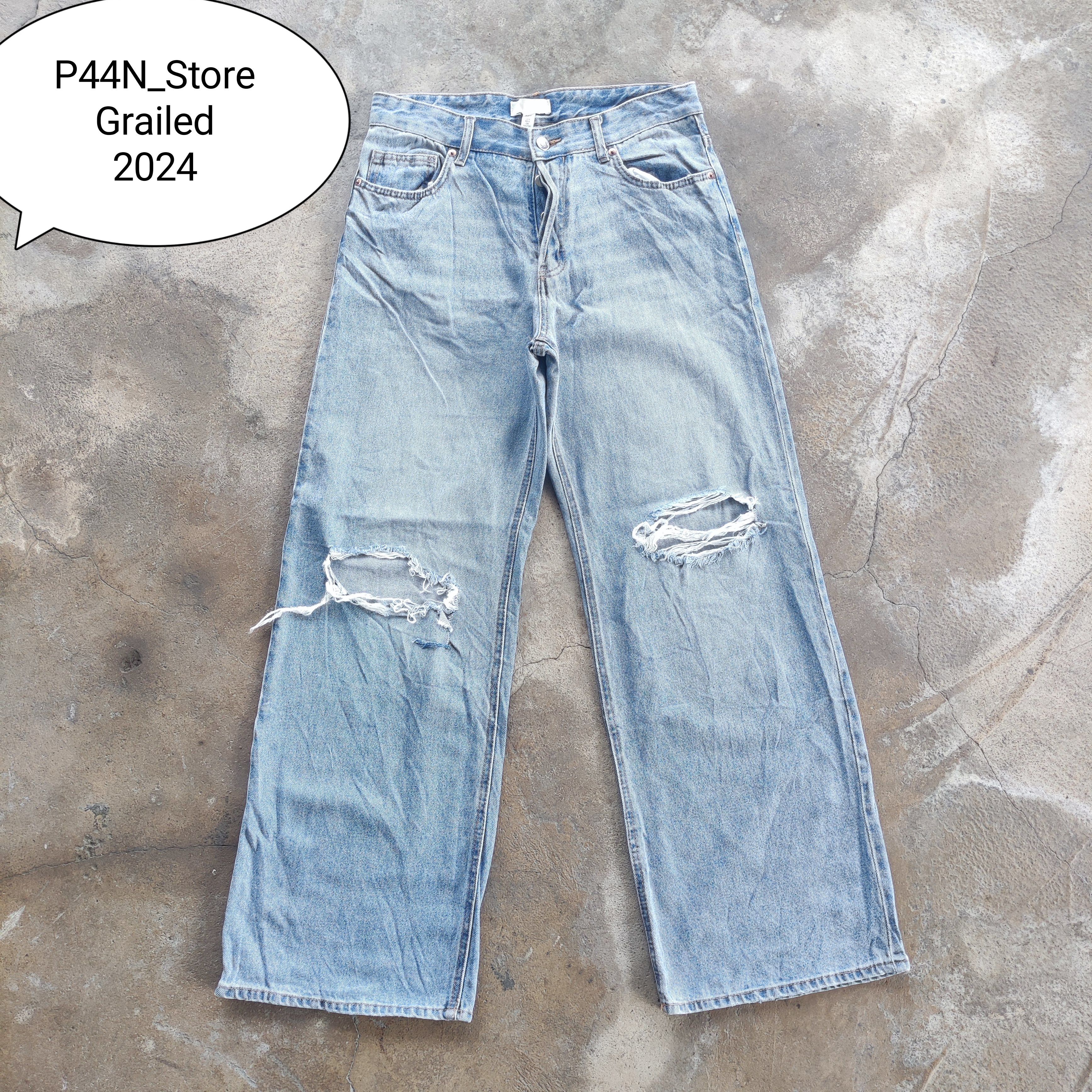 H&M Vintage Japanese Brand Baggy Jeans Button Faded Ripped pants Size US 31 - 1 Thumbnail