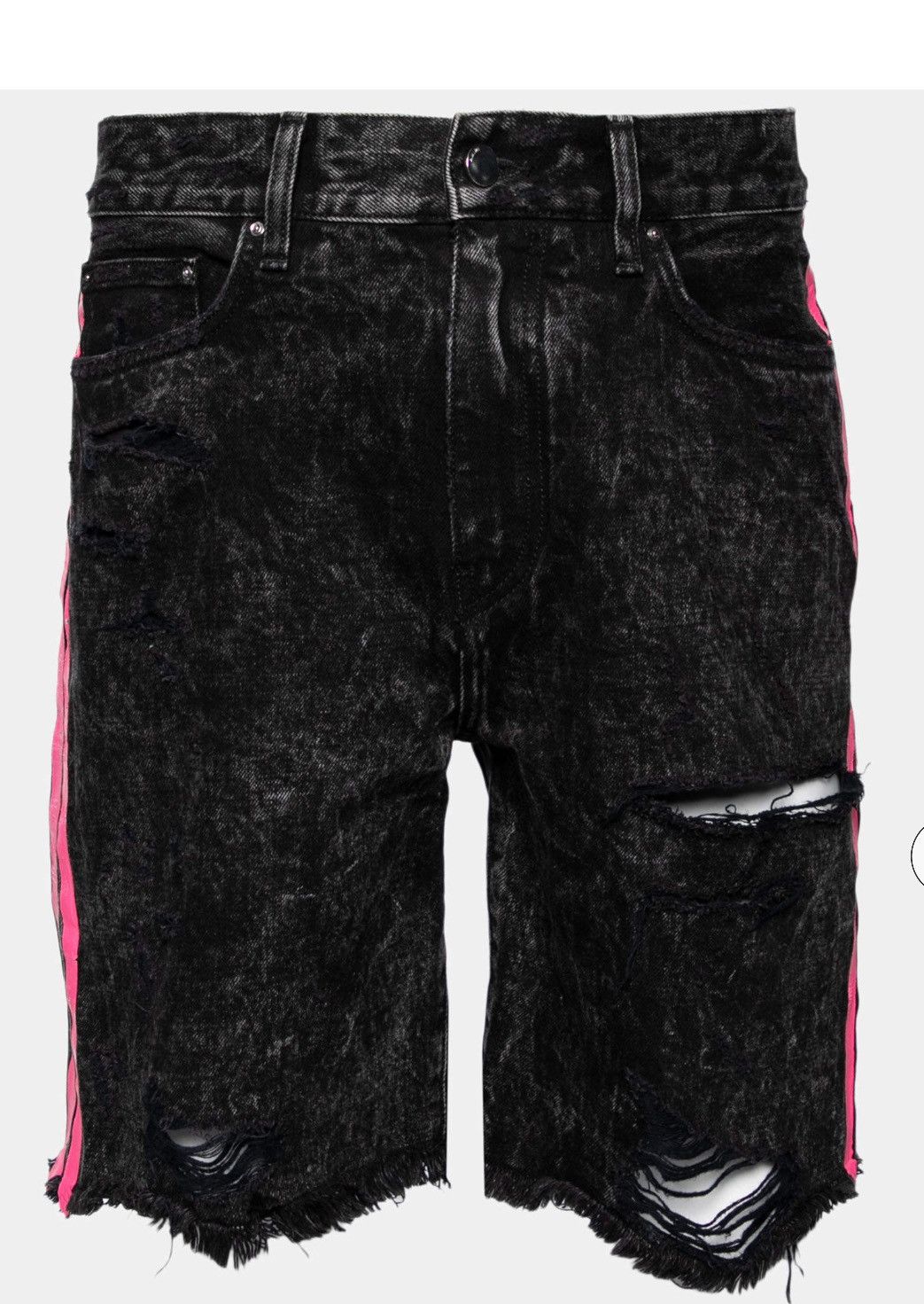 Amiri Amiri Black Distressed Contrast Stripe Printed Denim Shorts Size US 30 / EU 46 - 1 Thumbnail