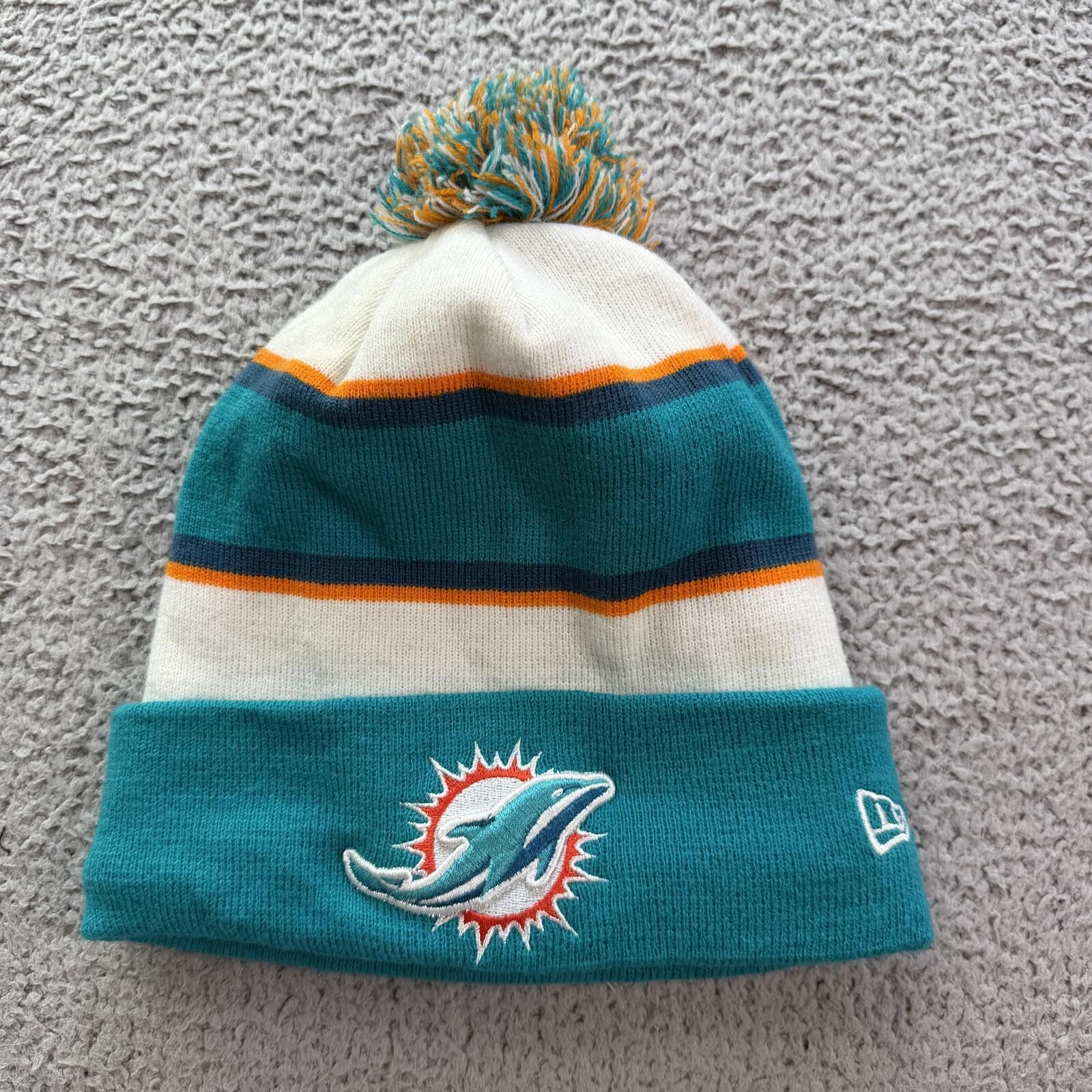 New Era New Era Miami Dolphins Pom Beanie NFL Aqua Orange Winter Hat Size ONE SIZE - 1 Thumbnail