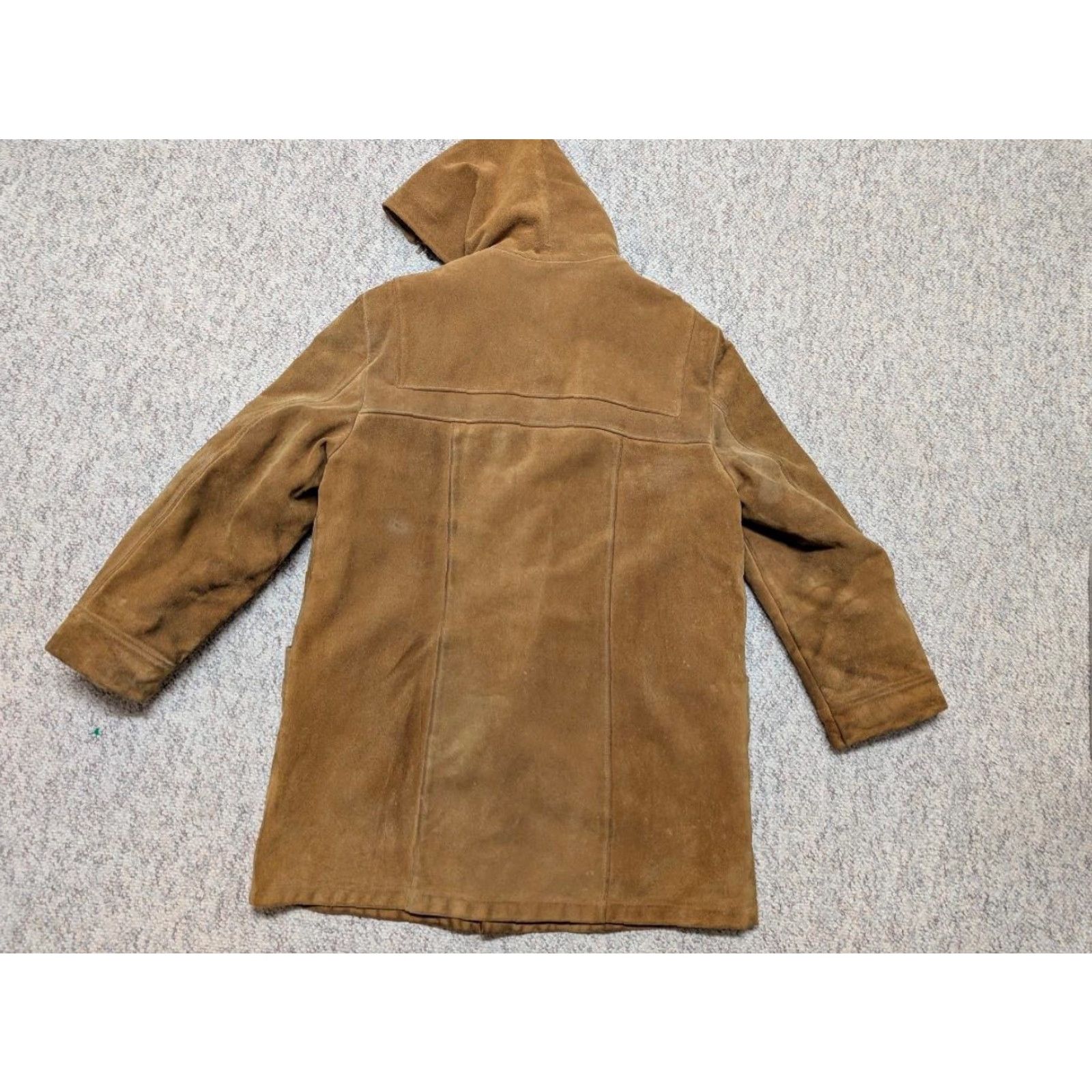 London Fog VINTAGE London Fog Duffle Coat Leather Cowhide Split-Suede 42 Brown Hooded Wool Lined M Mens Coat Jacket Size US M / EU 48-50 / 2 - 2 Thumbnail