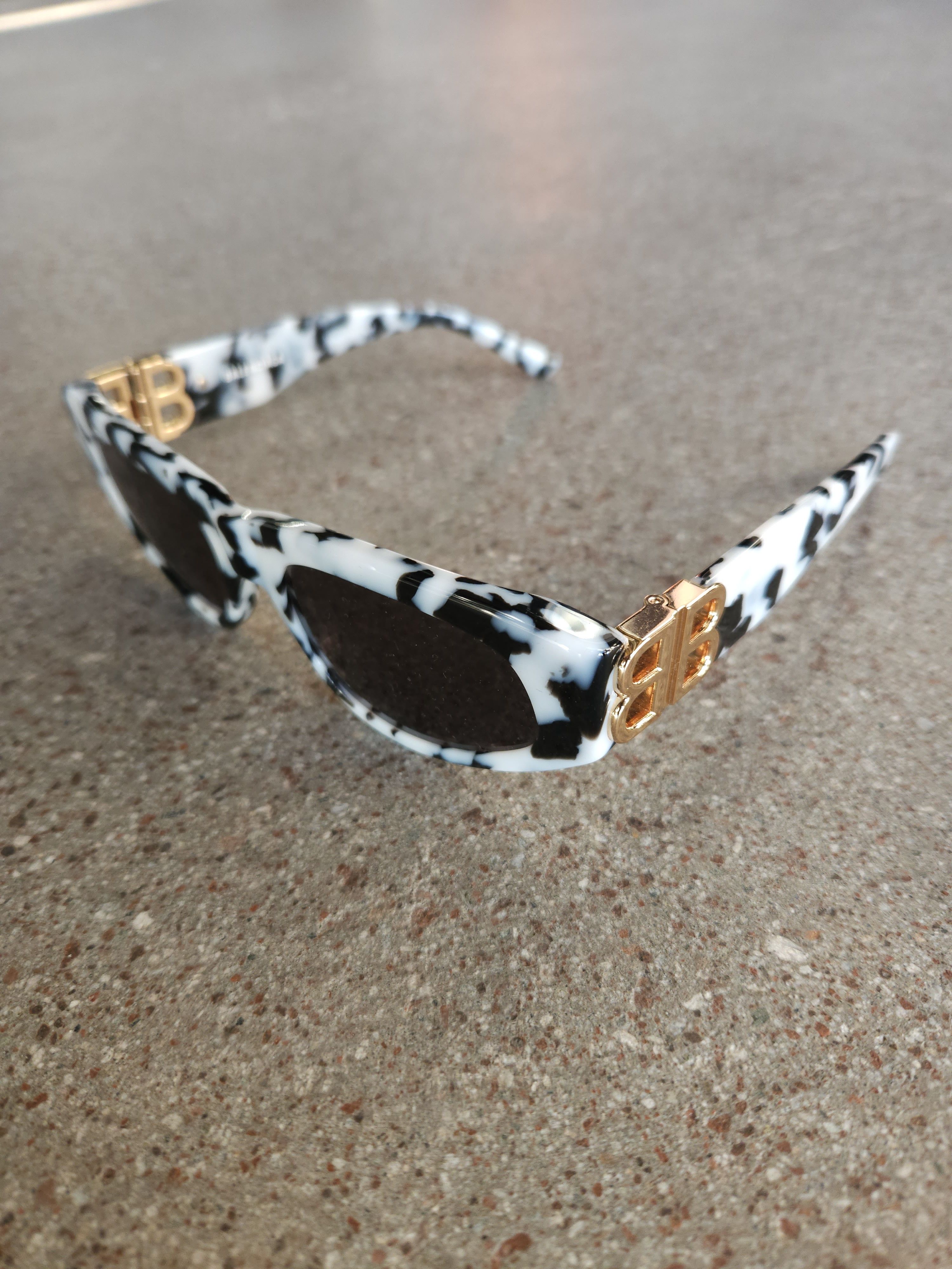 image of Balenciaga Dynasty Marble Rectangle Sunglasses in Black/White, Men's
