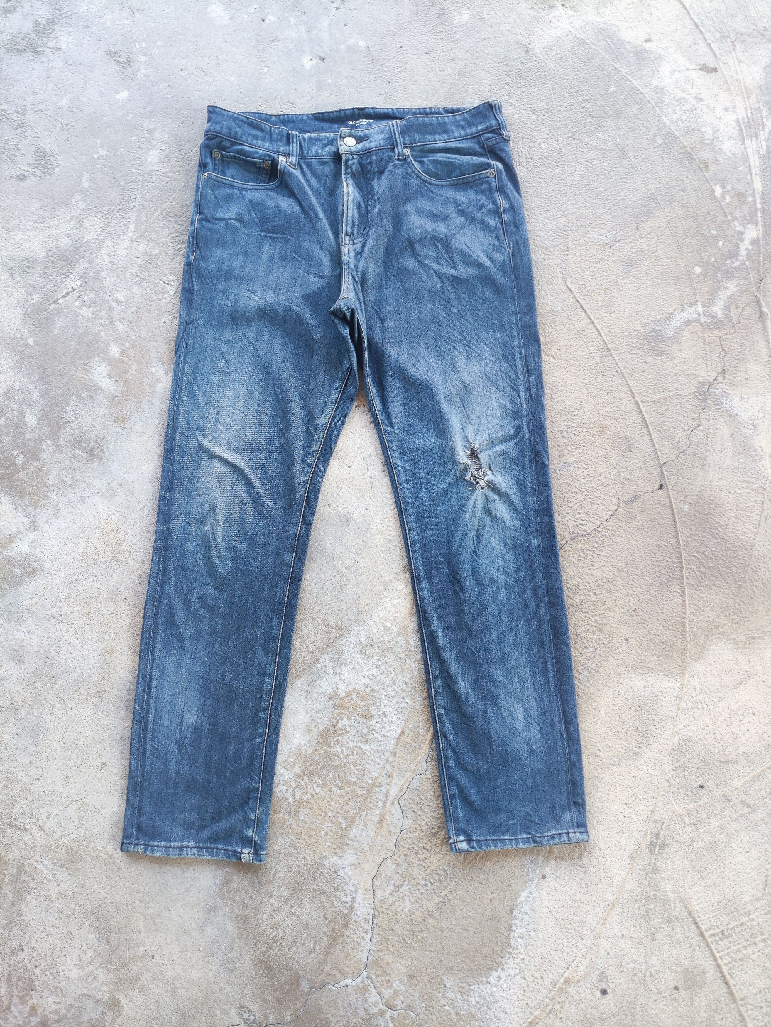 Global Work × Japanese Brand × Jean W36 Vintage Global Work Brand Distress Faded Denim Pants Size US 36 / EU 52 - 2 Thumbnail