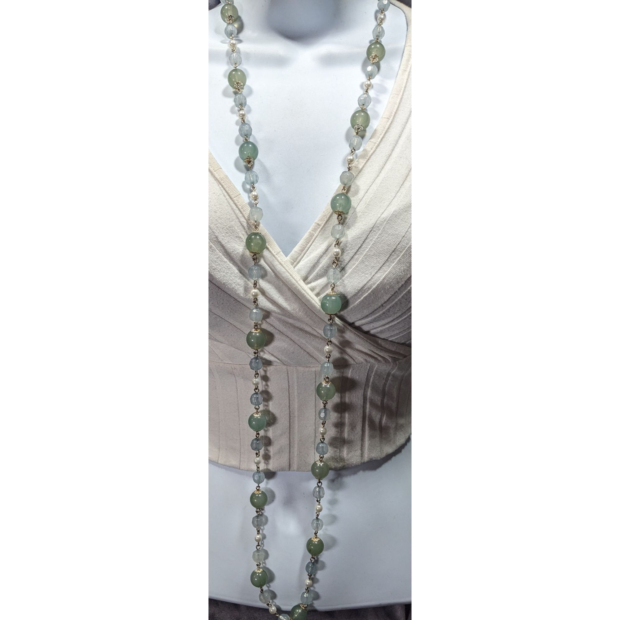 Other Vintage Retro Muted Blue And Green Beaded Necklace Size ONE SIZE - 2 Thumbnail