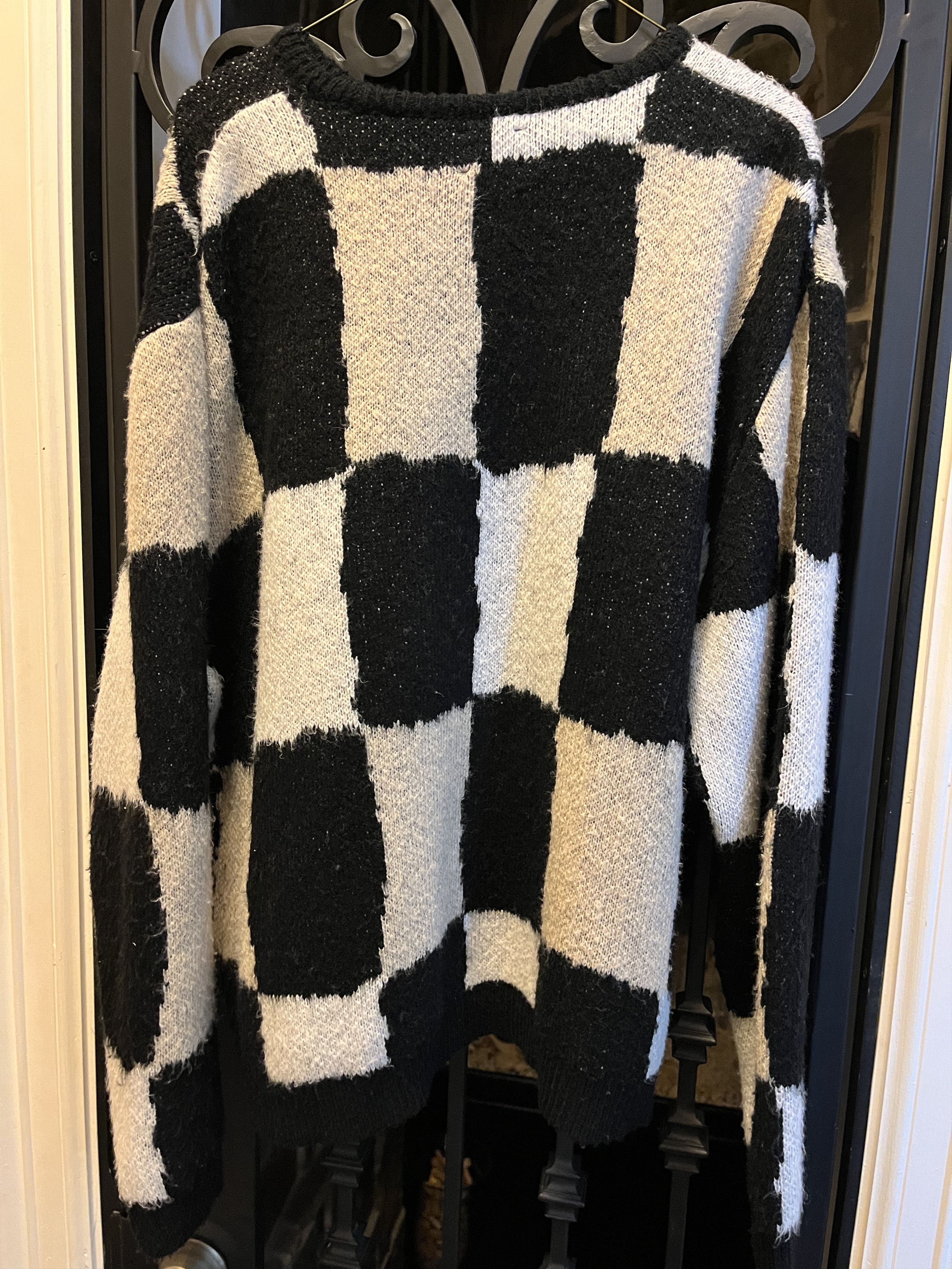 Other Vintage Checkered Knit Cardigan - Black & Cream Size US L / EU 52-54 / 3 - 1 Thumbnail