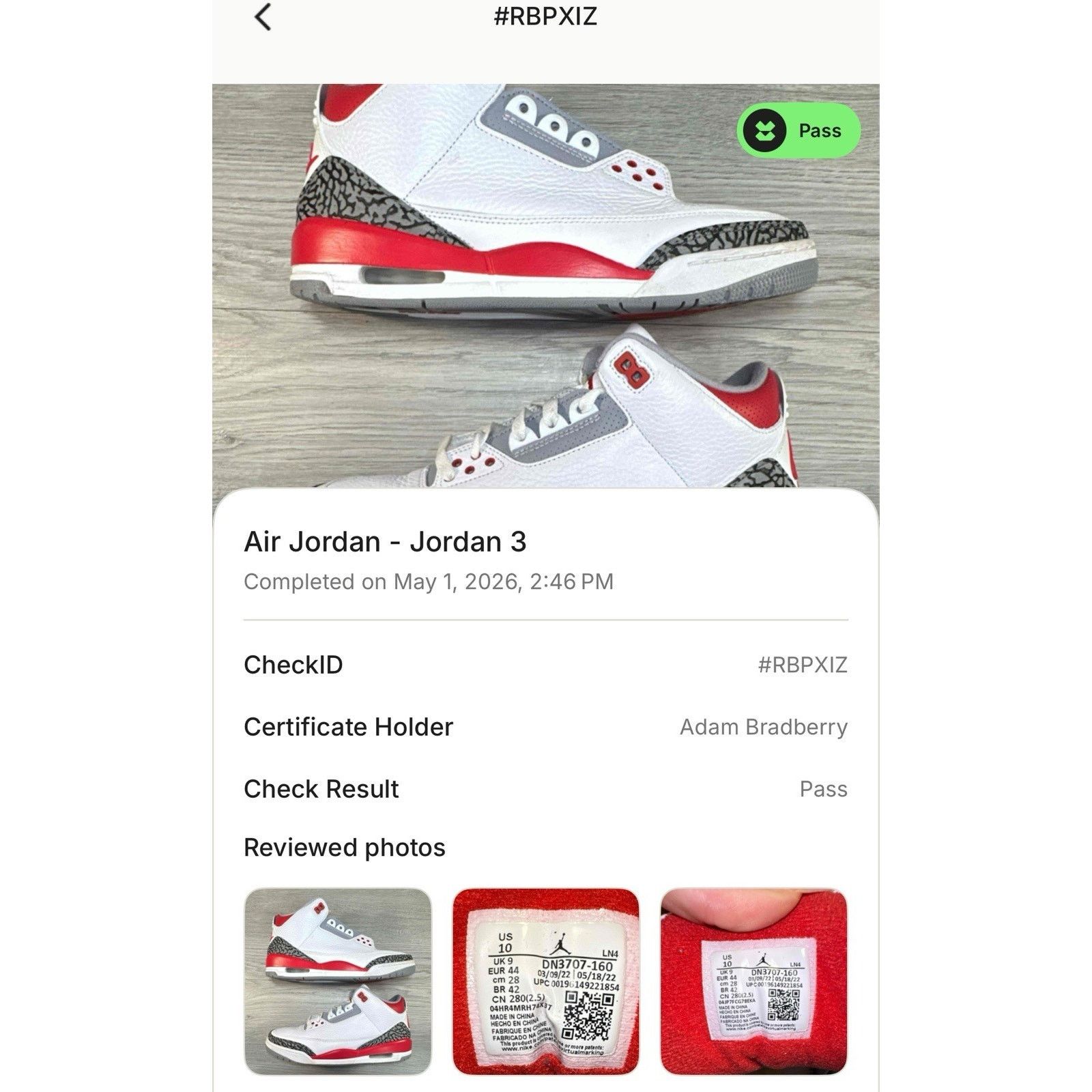 Jordan Brand Jordan 3 Retro Fire Red - Size 10 Size US 10 / EU 43 - 10 Thumbnail