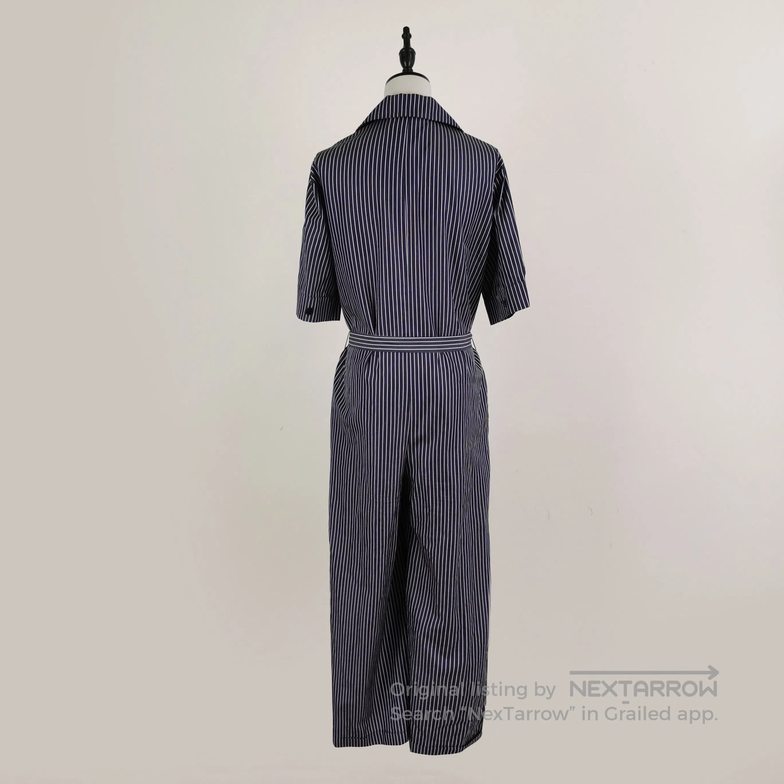 Striped Collared Midi Shirt Dress with Belt.