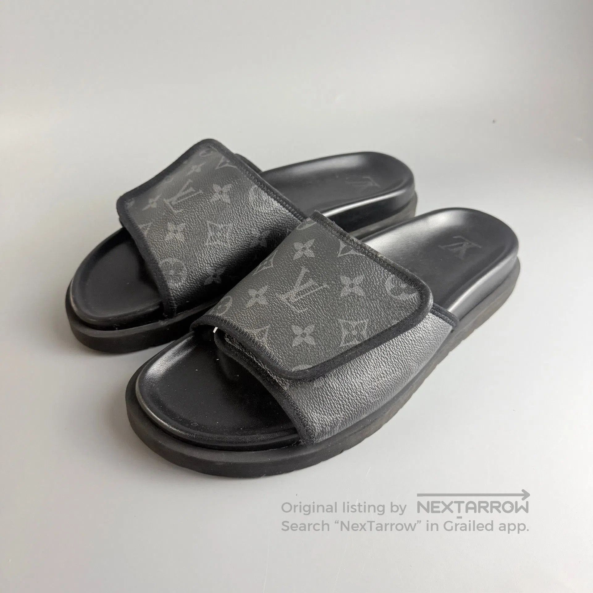Louis Vuitton LV Black Monogram Velcro Slippers. Size US 8 / EU 41 - 1 Thumbnail