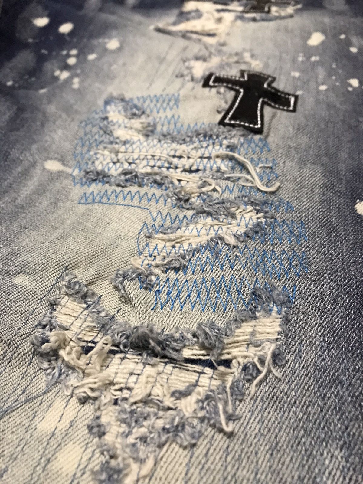 Seditionaries 🔥🔥VERY RARE🔥🔥Bleu Noir Cross Patchwork Distressed Jeans Size US 37 - 9 Thumbnail