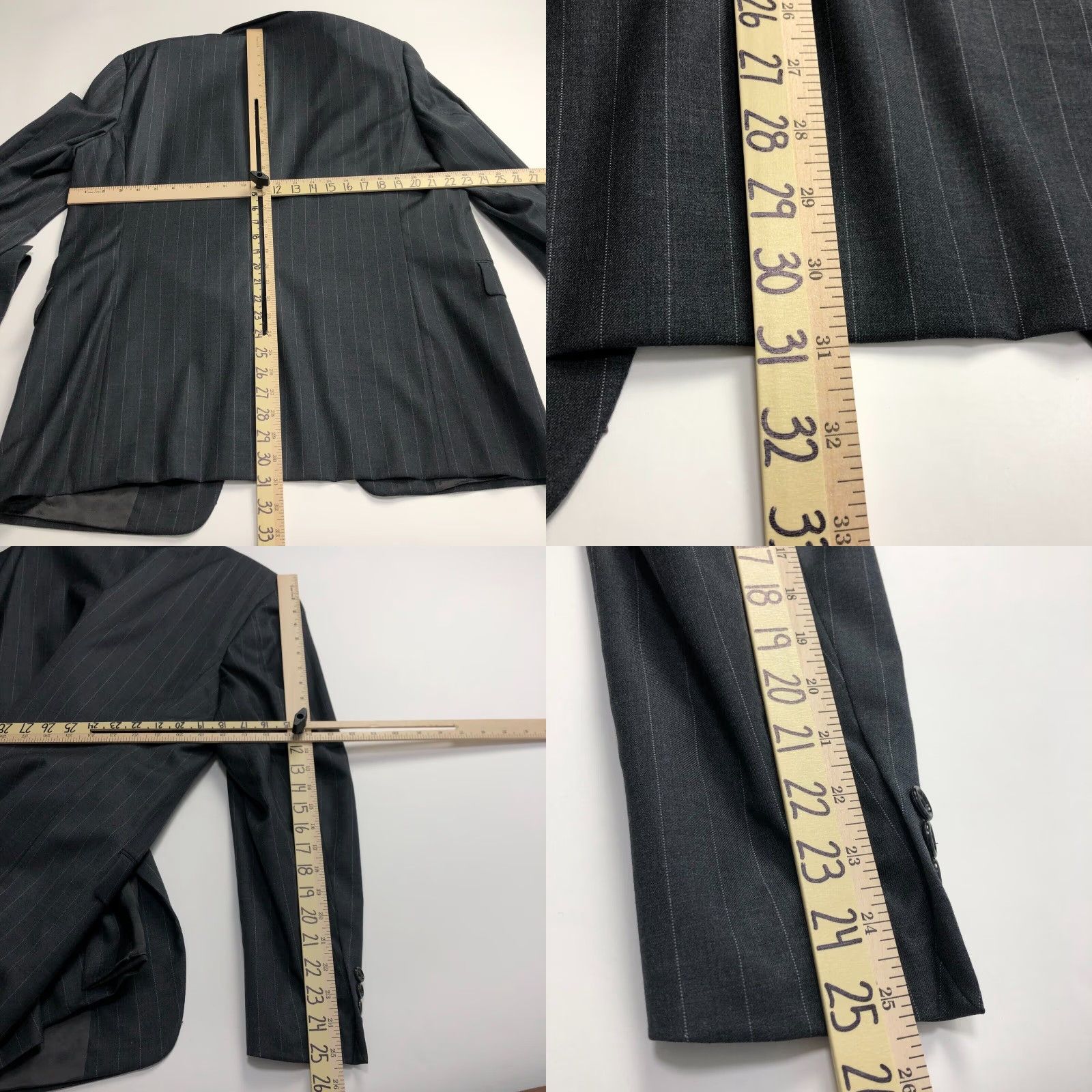 Vintage Hickey Freeman Suit Coat Jacket 42R REG Men 100% Striped Wool Dark Gray Notch Lapel Four-Button Single-Breasted Size 42R - 9 Thumbnail