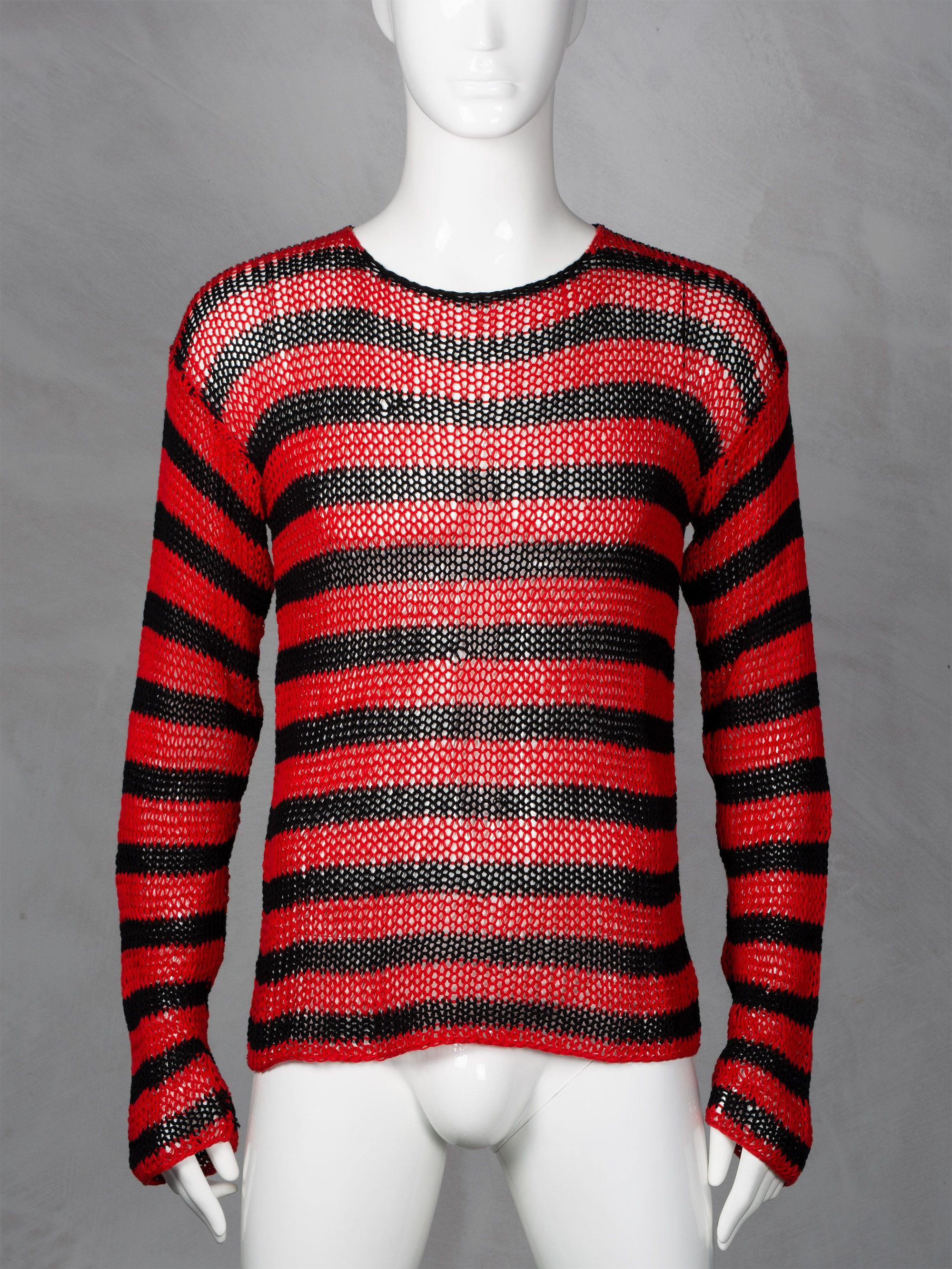 Raf Simons Archive Redux (2021) - AW97 Striped Open Knit Cotton Sweater Size US M / EU 48-50 / 2 - 3 Thumbnail