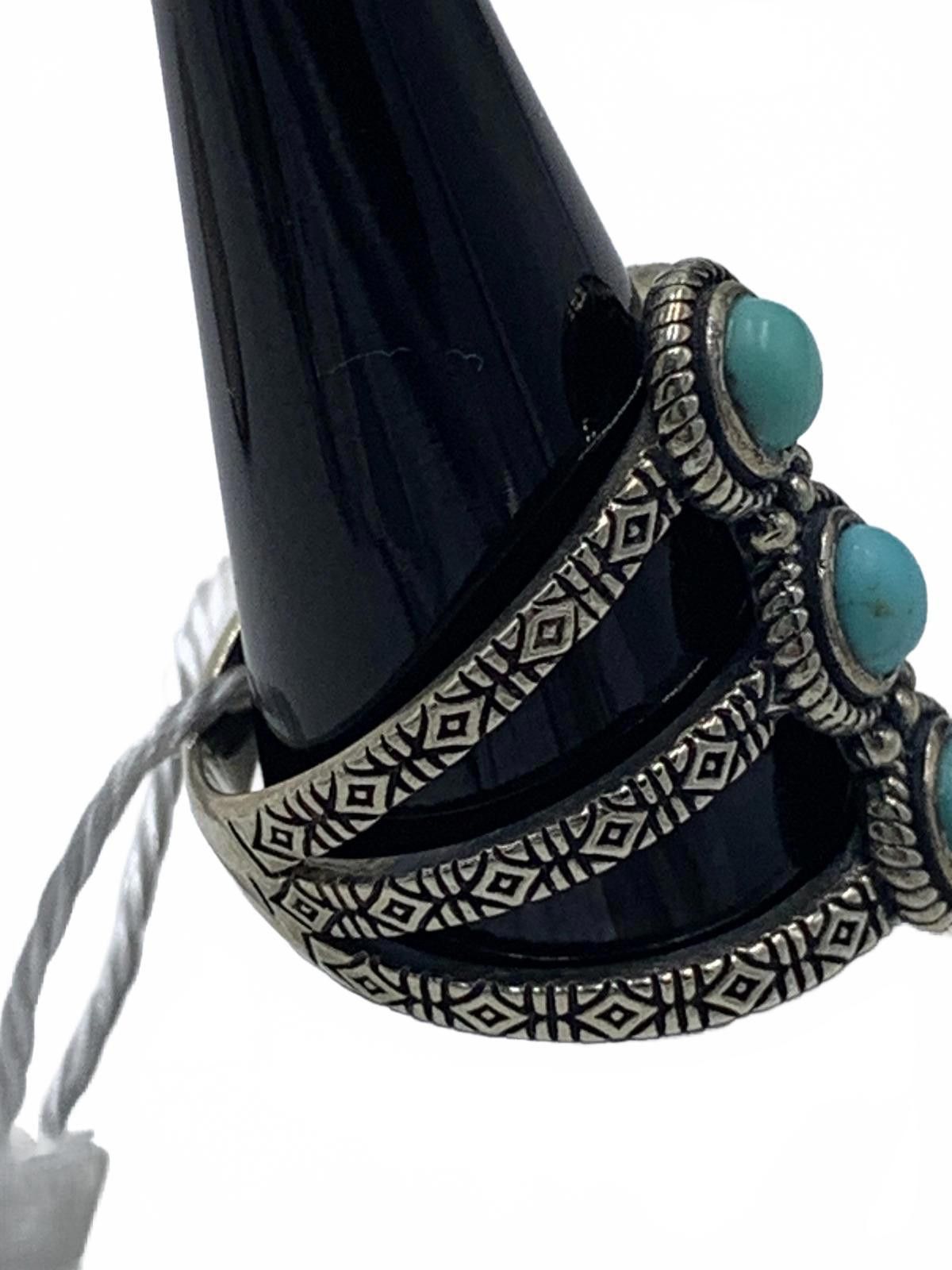 Other Felicia Design FD Sterling Silver Turquoise Engraved Ring Size ONE SIZE - 8 Thumbnail