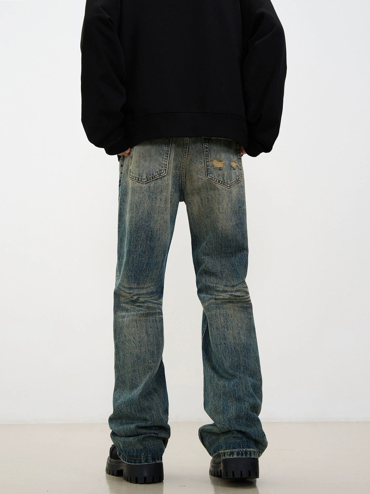 Vintage American retro high street washed distressed flared jeans Size US 32 / EU 48 - 5 Thumbnail
