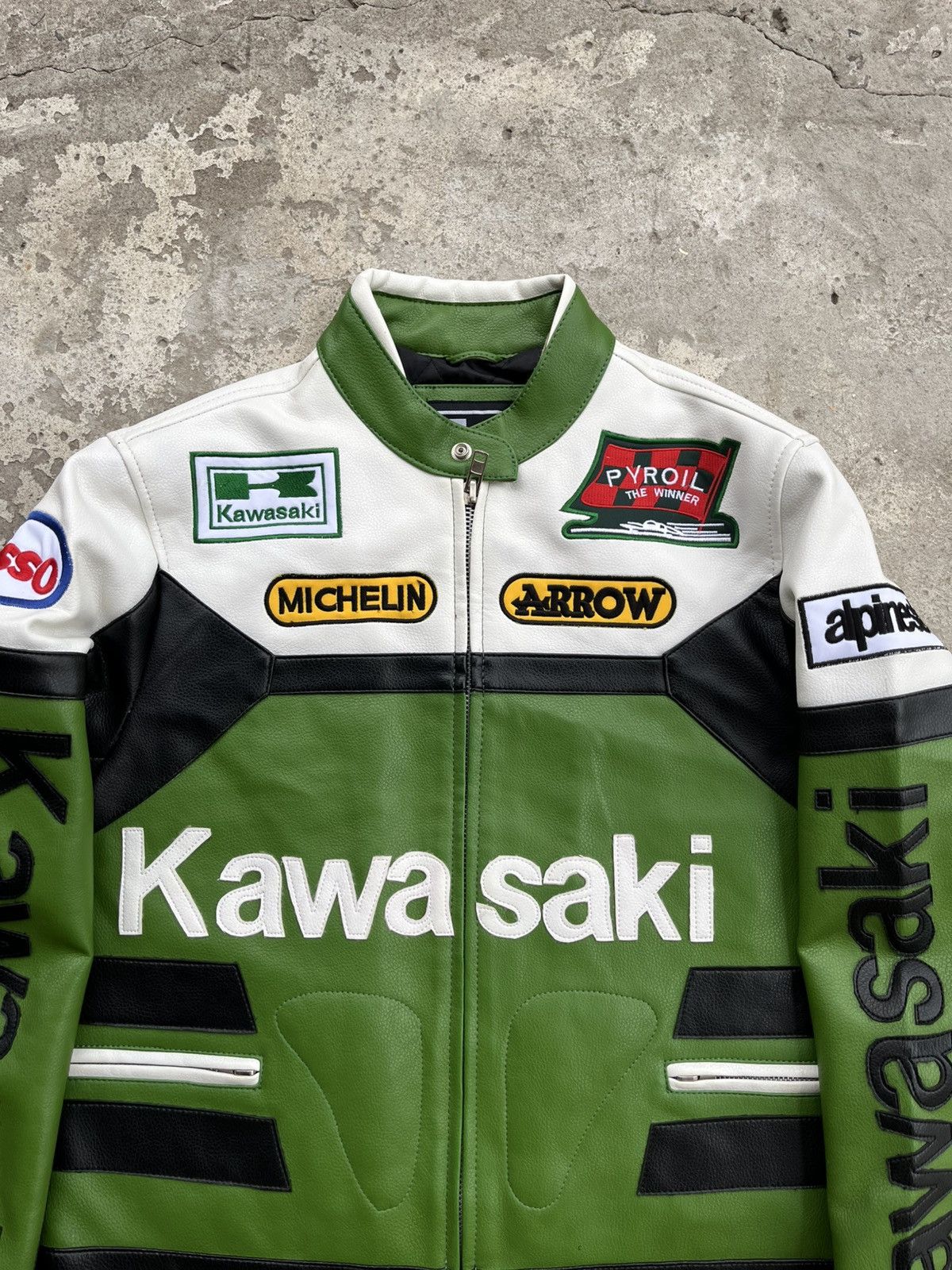 Japanese Brand Kawasaki Vintage Eco Leather PVC Motorcycle Racing Jacket Size US S / EU 44-46 / 1 - 2 Thumbnail
