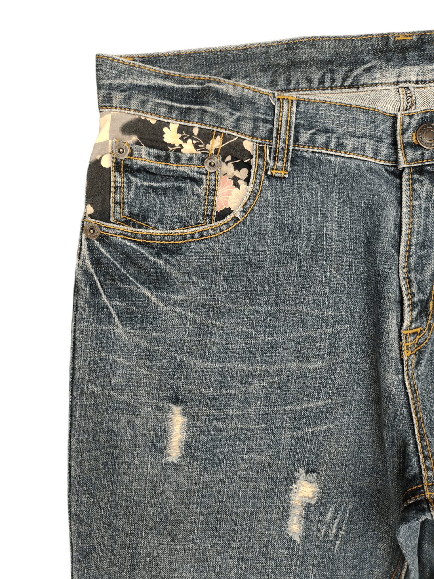Karakuri Tamashii 2000s Calm Flow Sukajan Floral Distress Jeans Karakuri Style Size US 36 / EU 52 - 3 Thumbnail