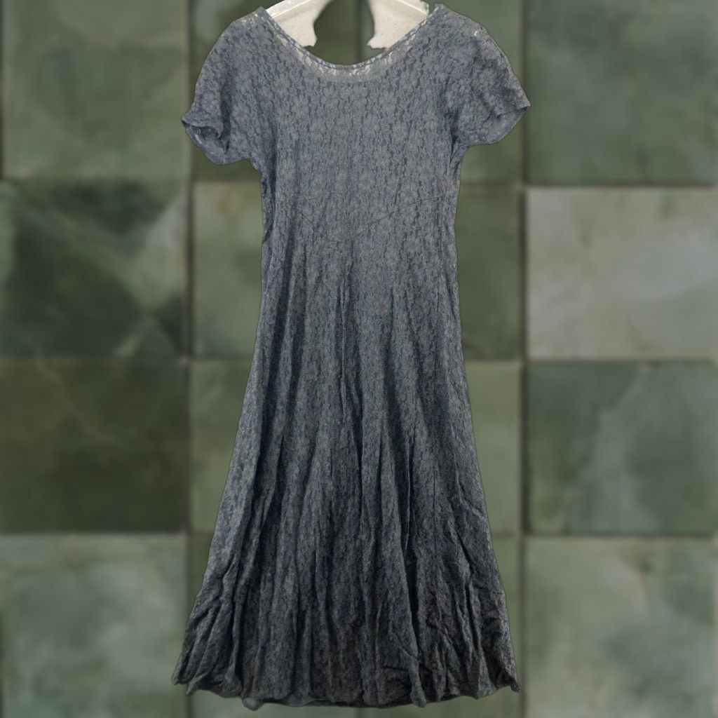 Vintage VINTAGE All That Jazz Maxi Dress 11/12 Gray Lace USA Made Cap Sleeve Casual Womens Size L / US 10 / IT 46 - 1 Thumbnail