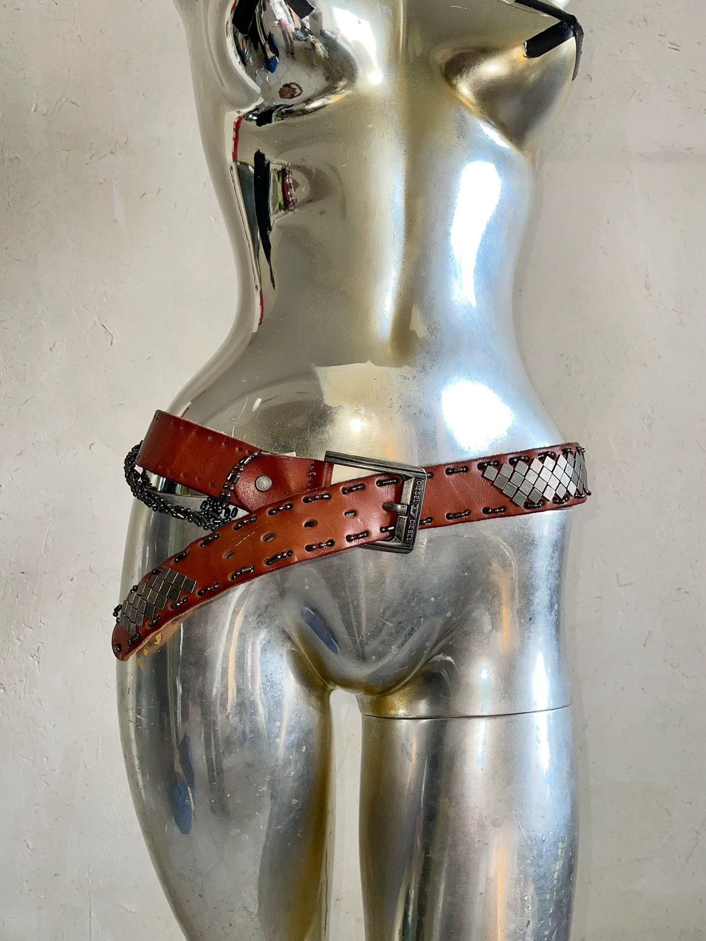 Diesel Diesel Metal Chain Multi-Element Inlaid Leather Belt Size ONE SIZE - 1 Thumbnail