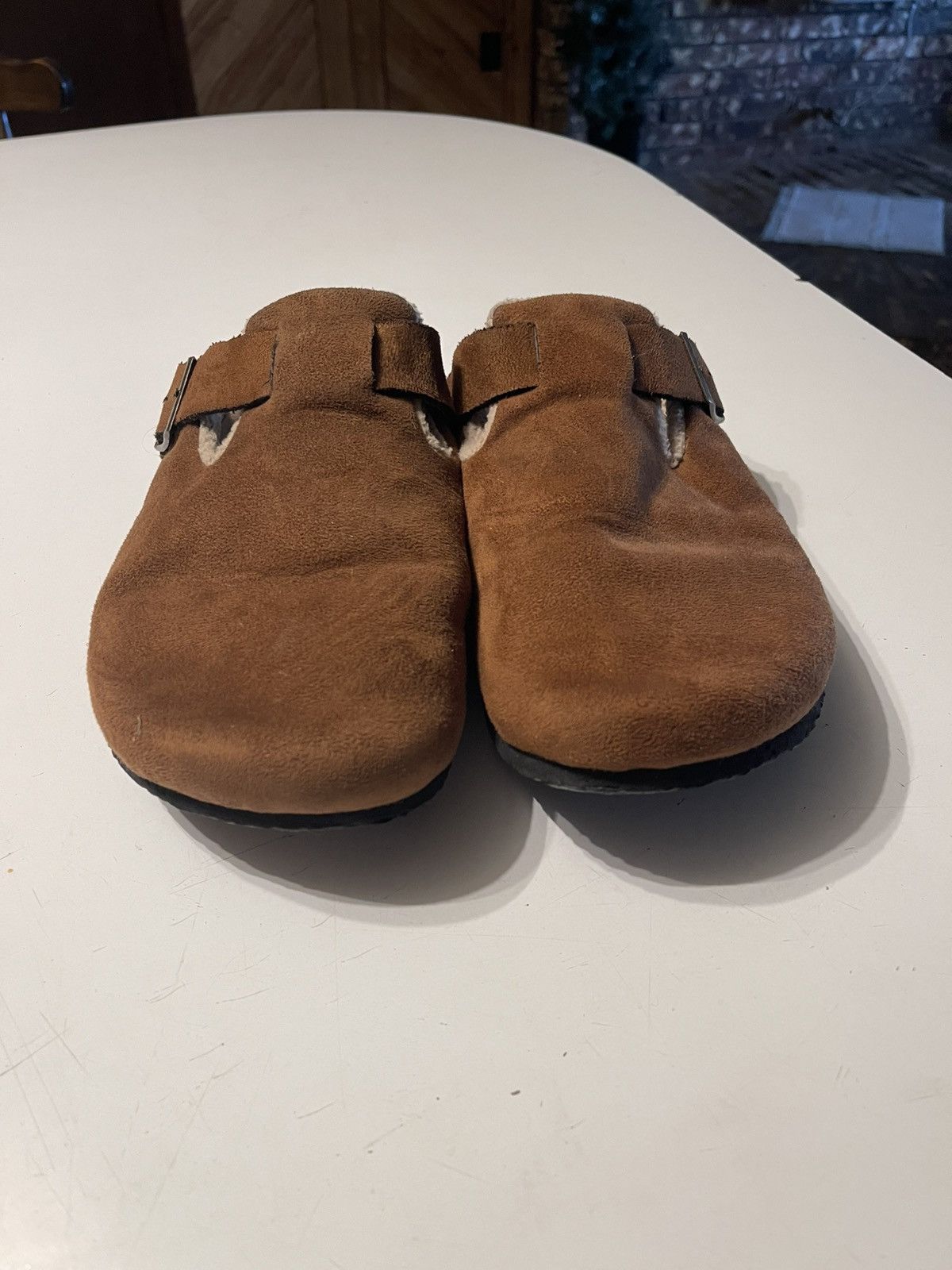 Other Men’s Size 10 Brown Suede Sherpa Lined Slip On Buckled Mules Size US 10 / EU 43 - 3 Thumbnail