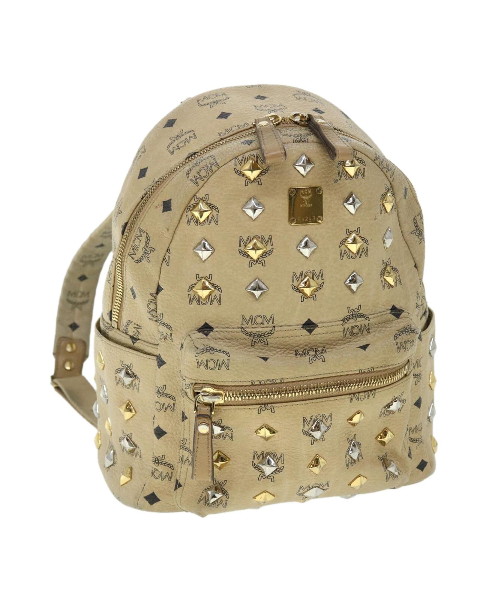 image of MCM Beige Leather Backpack, Women's