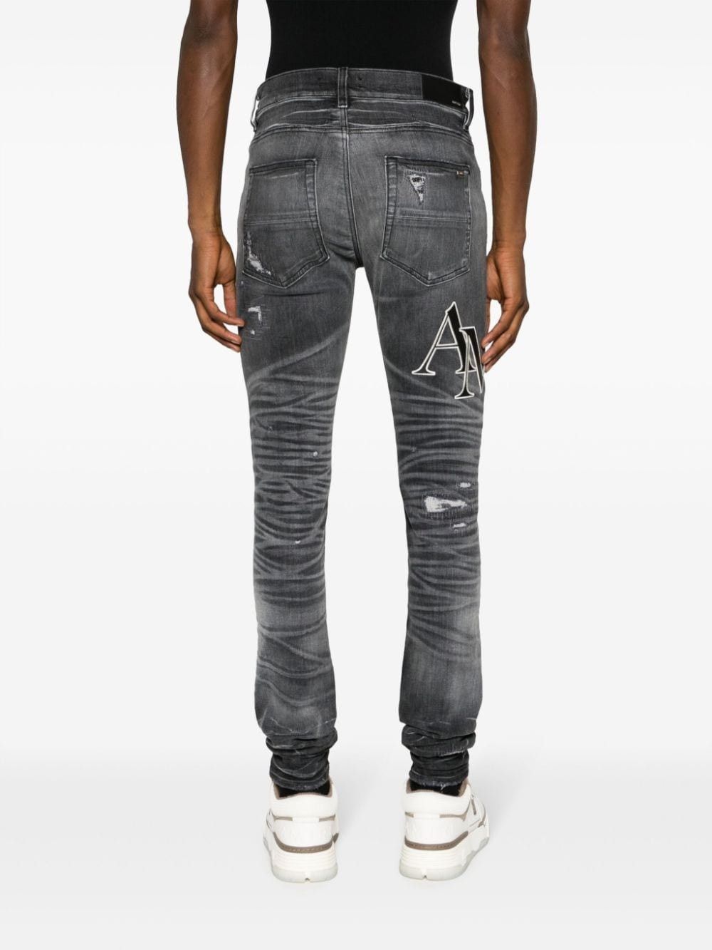 Amiri o1w1db11224 Logo-Print Ripped Skinny Jean Anthracite Grey Size US 30 / EU 46 - 4 Thumbnail